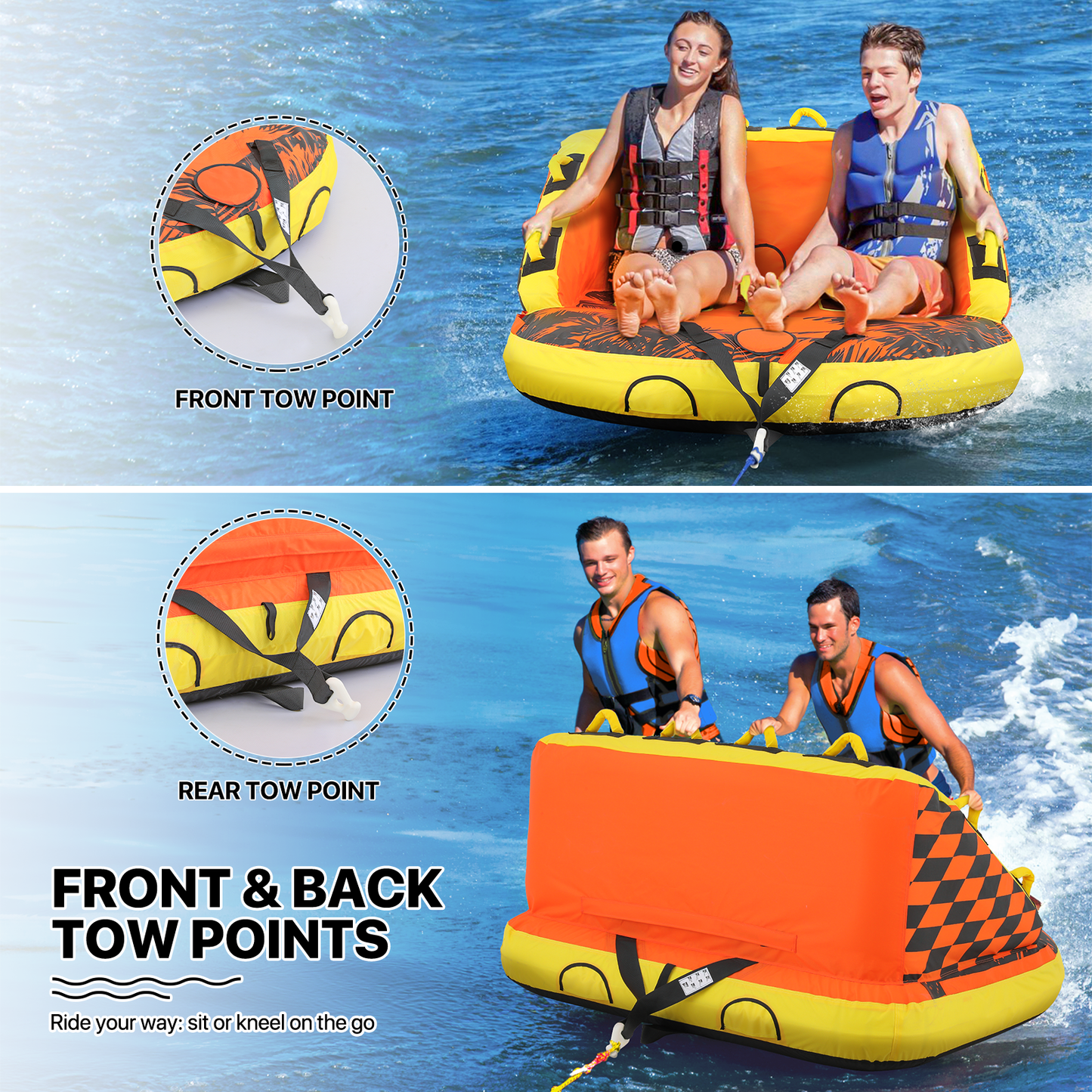 Water Sport Towable- PVC+ Nylon - w/ Quick Inflating Valve,Nylon Outer Soft Handle x 4,Drag Buckle