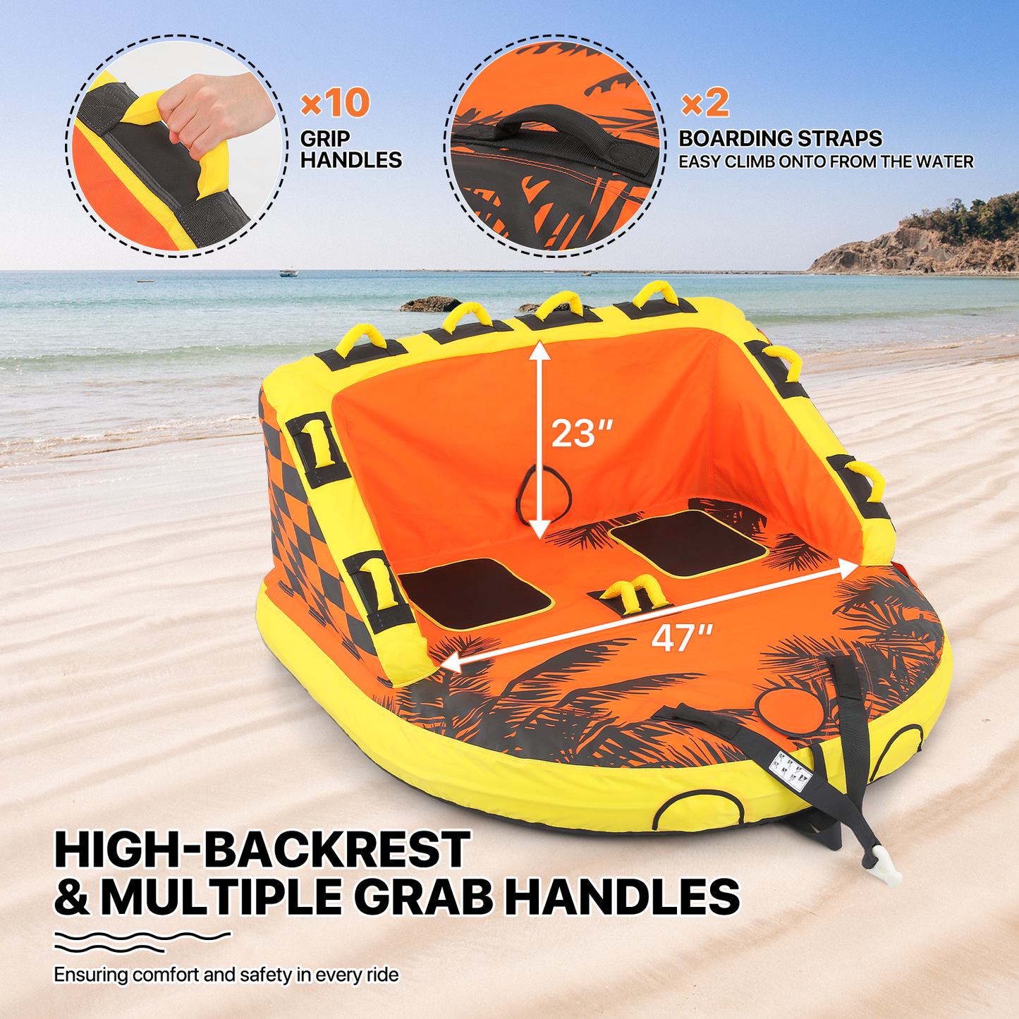 Water Sport Towable- PVC+ Nylon - w/ Quick Inflating Valve,Nylon Outer Soft Handle x 4,Drag Buckle