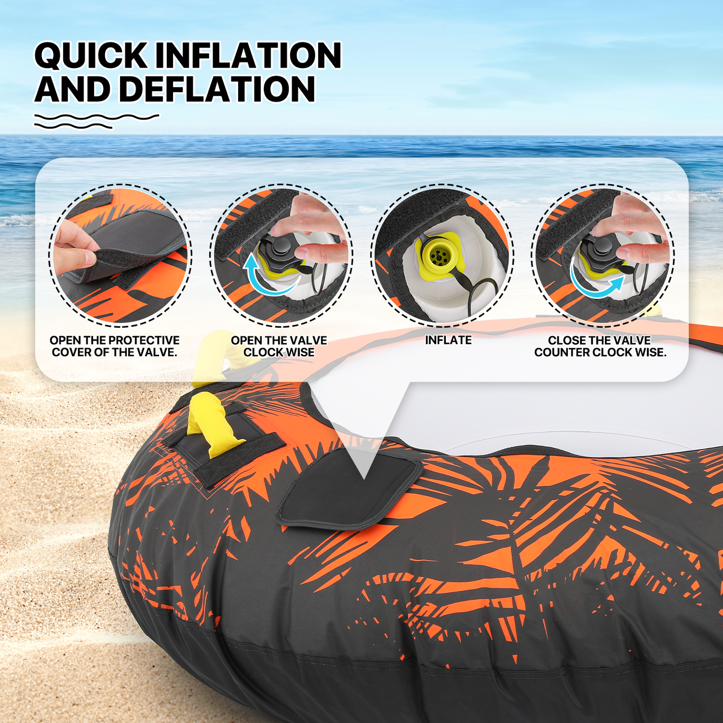 Inflatable Towable Tube - Up to 2 Rider - 650 lbs Capacity