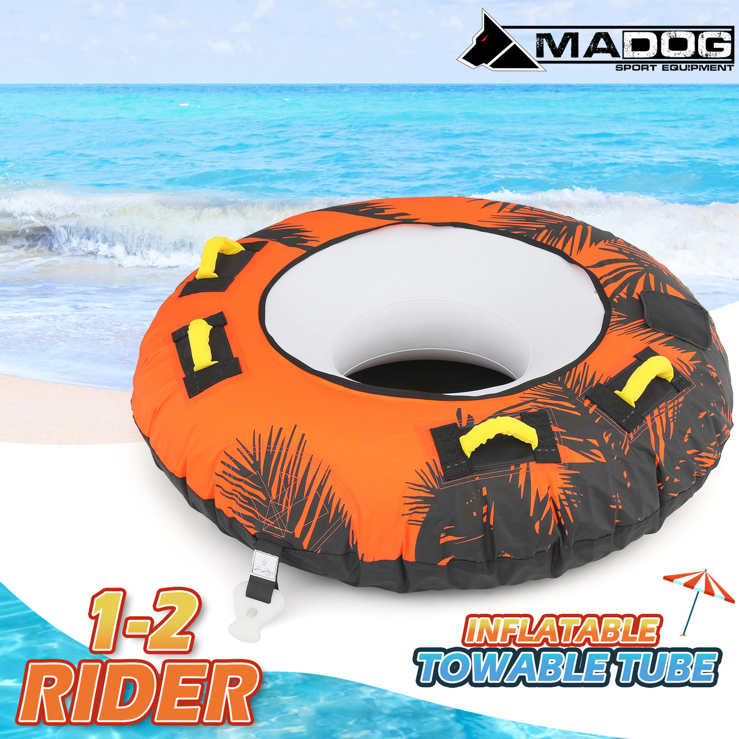 Inflatable Towable Tube - Up to 2 Rider - 650 lbs Capacity