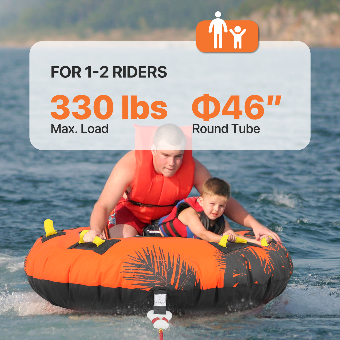 Inflatable Towable Tube - Up to 2 Rider - 650 lbs Capacity