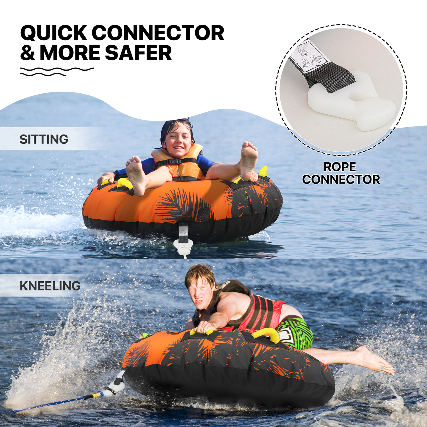 Inflatable Towable Tube - Up to 2 Rider - 650 lbs Capacity