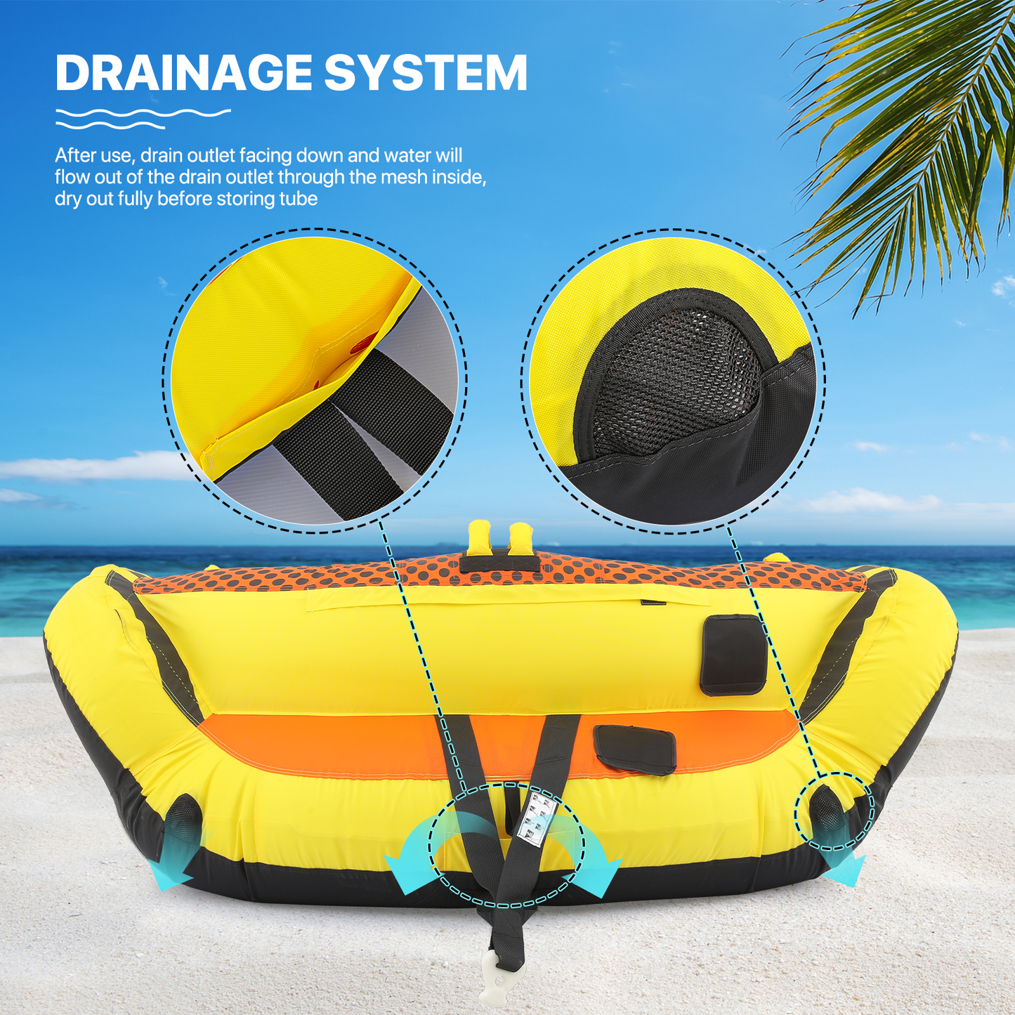 Water Sport Towable - PVC+ Nylon - w/ Quick Inflating Valve,Nylon Outer Soft Handle x 4,Drag Buckle - Orange/Black