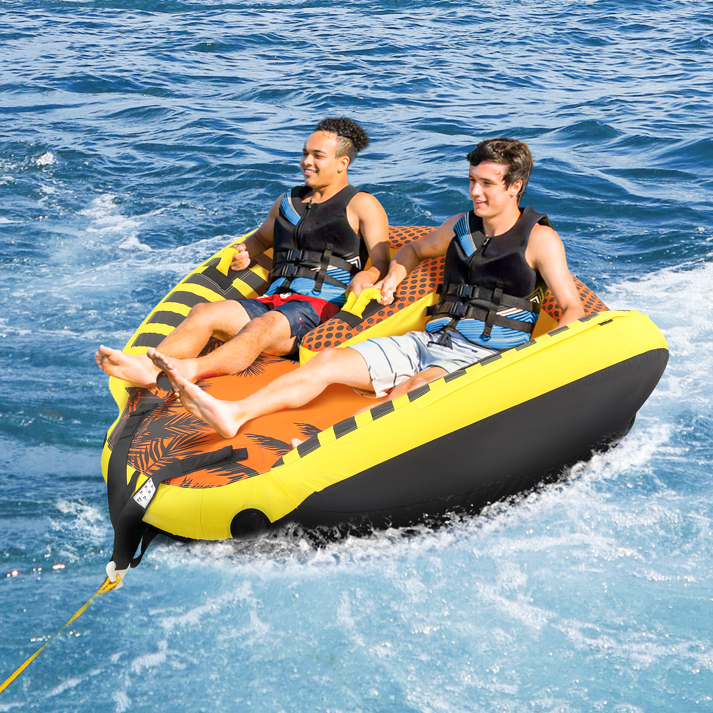 Water Sport Towable - PVC+ Nylon - w/ Quick Inflating Valve,Nylon Outer Soft Handle x 4,Drag Buckle - Orange/Black