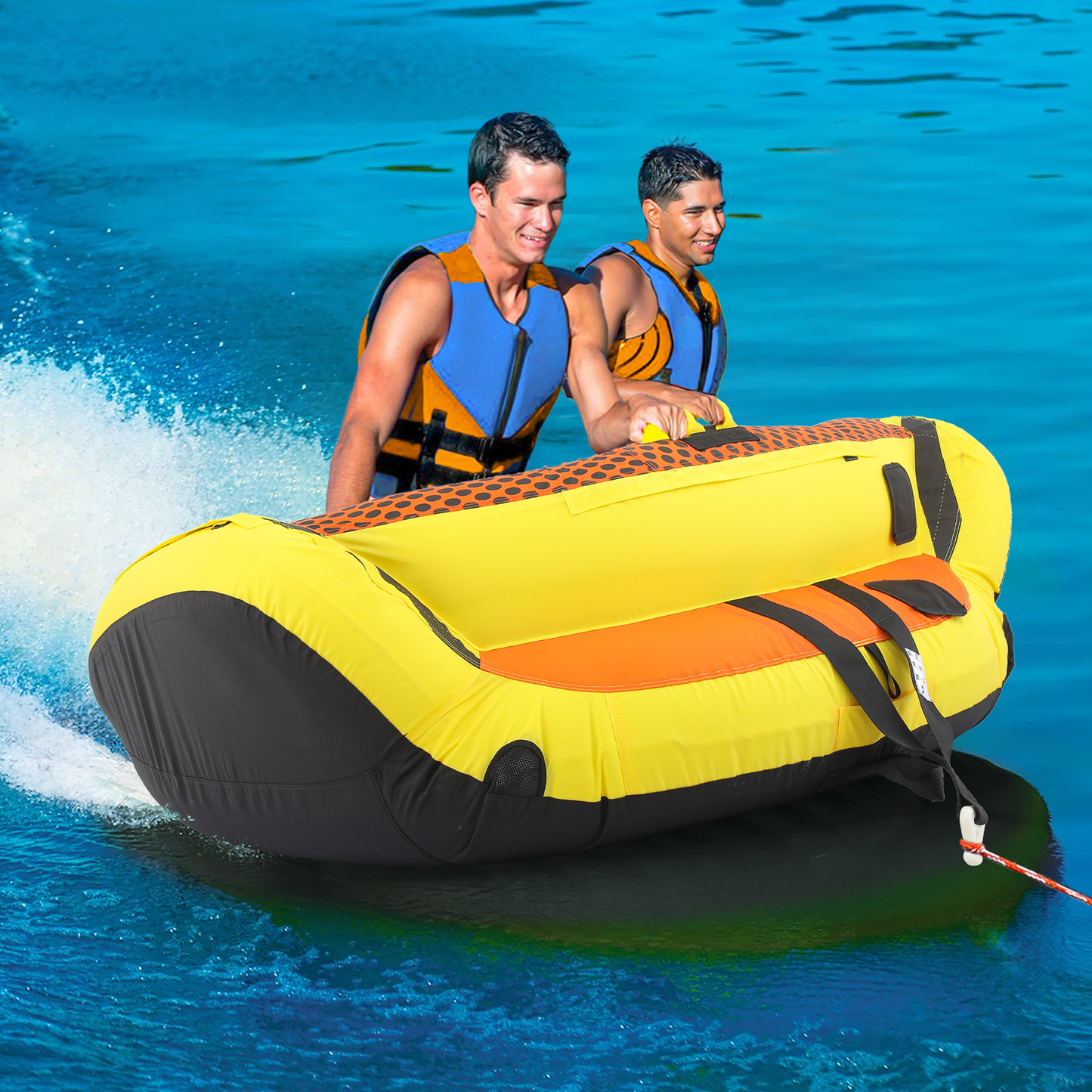 Water Sport Towable - PVC+ Nylon - w/ Quick Inflating Valve,Nylon Outer Soft Handle x 4,Drag Buckle - Orange/Black