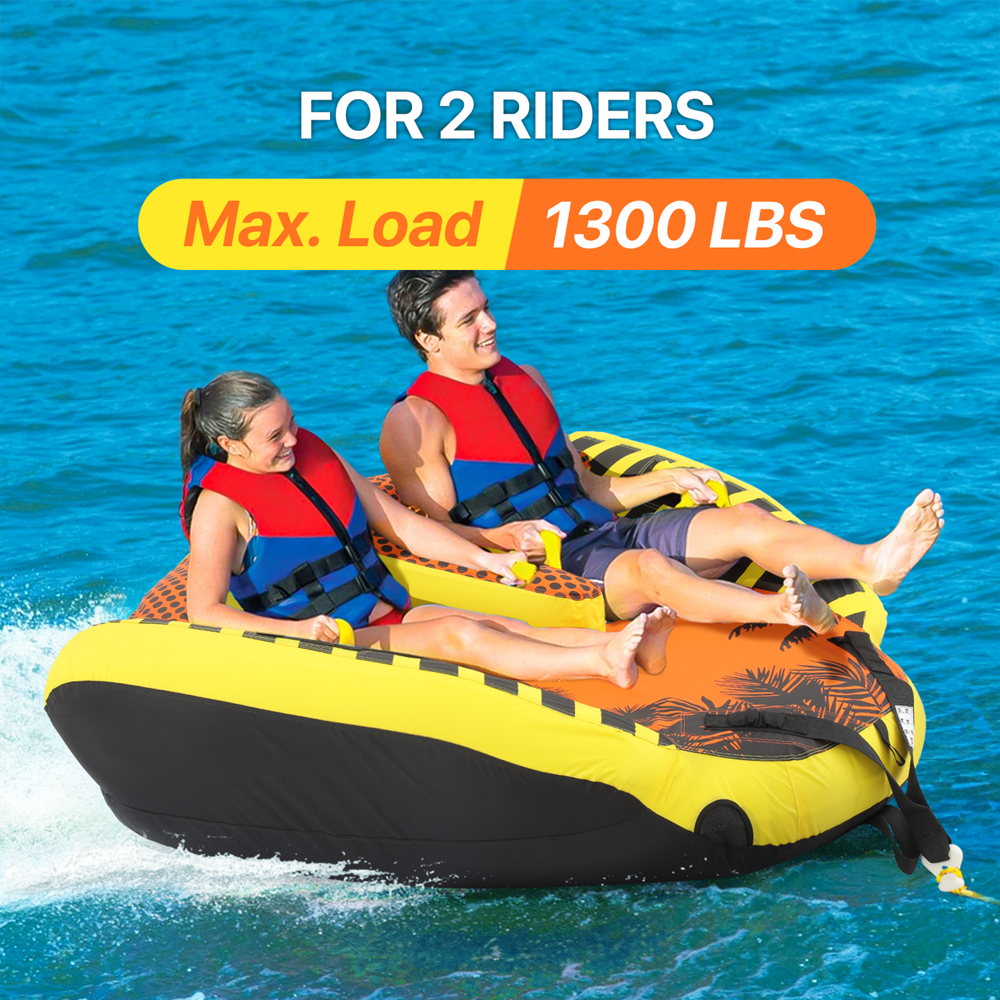 Water Sport Towable - PVC+ Nylon - w/ Quick Inflating Valve,Nylon Outer Soft Handle x 4,Drag Buckle - Orange/Black