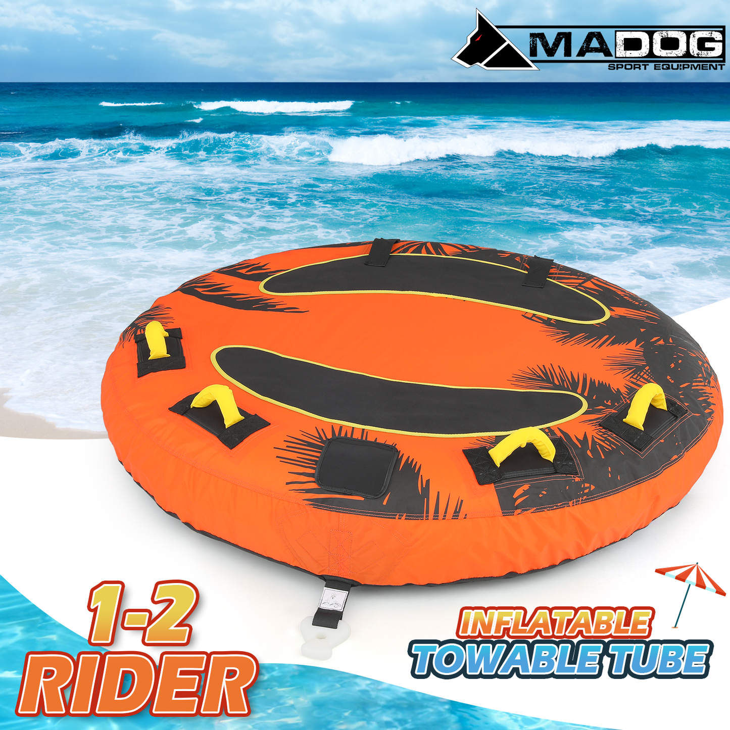 Inflatable Towable Tube - Up to 2 Rider - 650 lbs Capacity