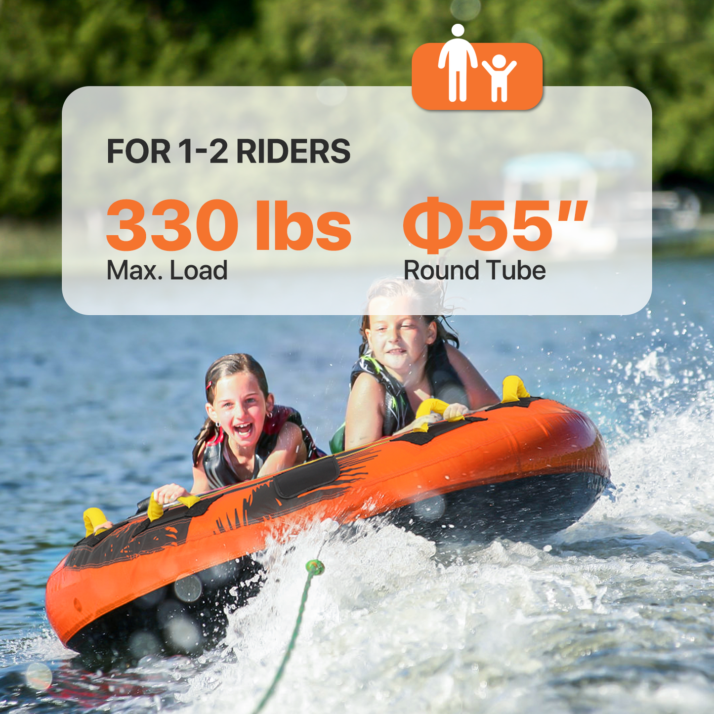 Inflatable Towable Tube - Up to 2 Rider - 650 lbs Capacity