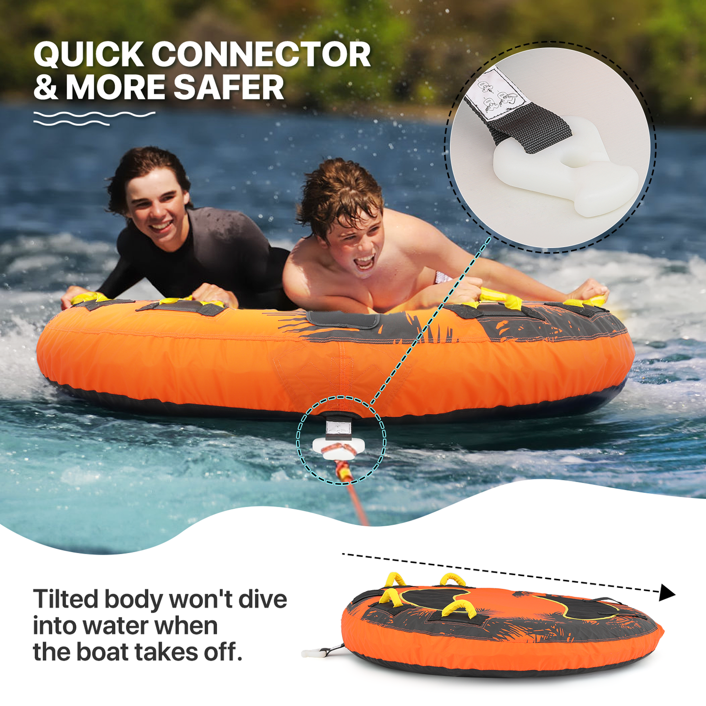 Inflatable Towable Tube - Up to 2 Rider - 650 lbs Capacity