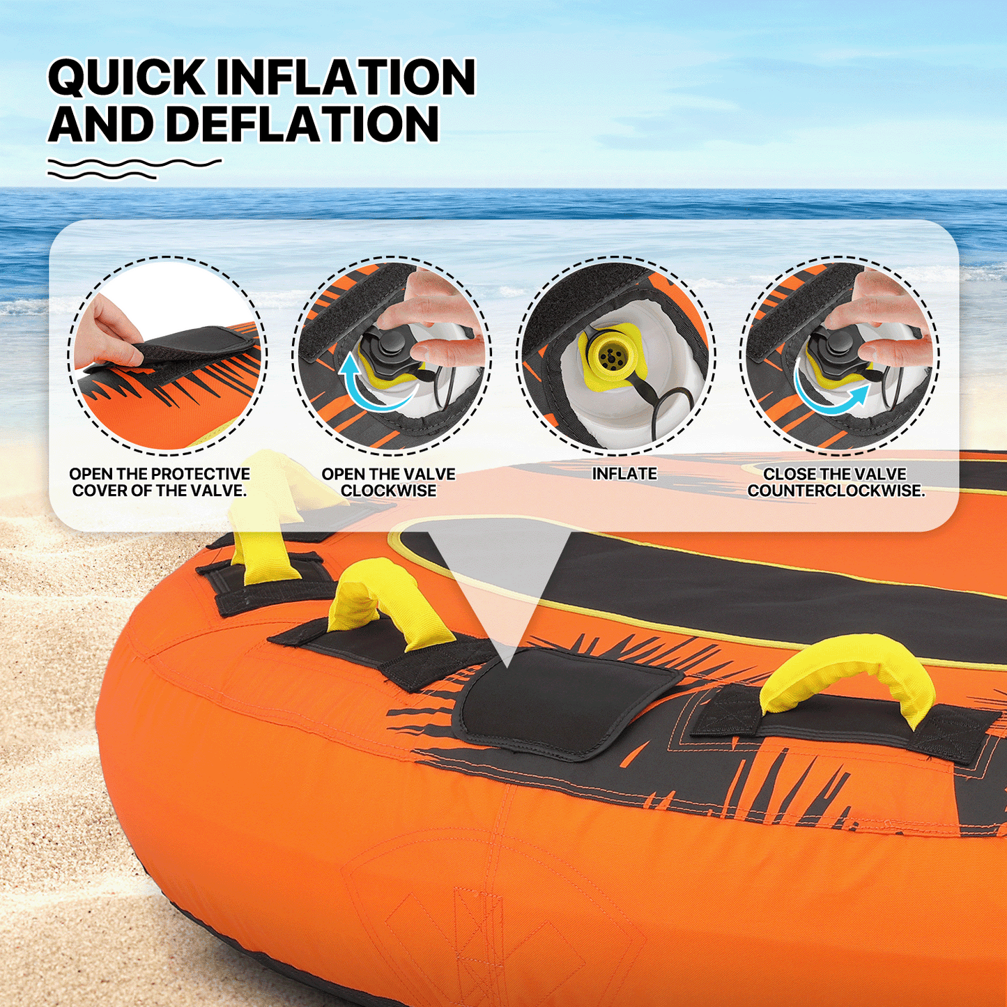 Inflatable Towable Tube - Up to 4 Rider - 1300 lbs Capacity