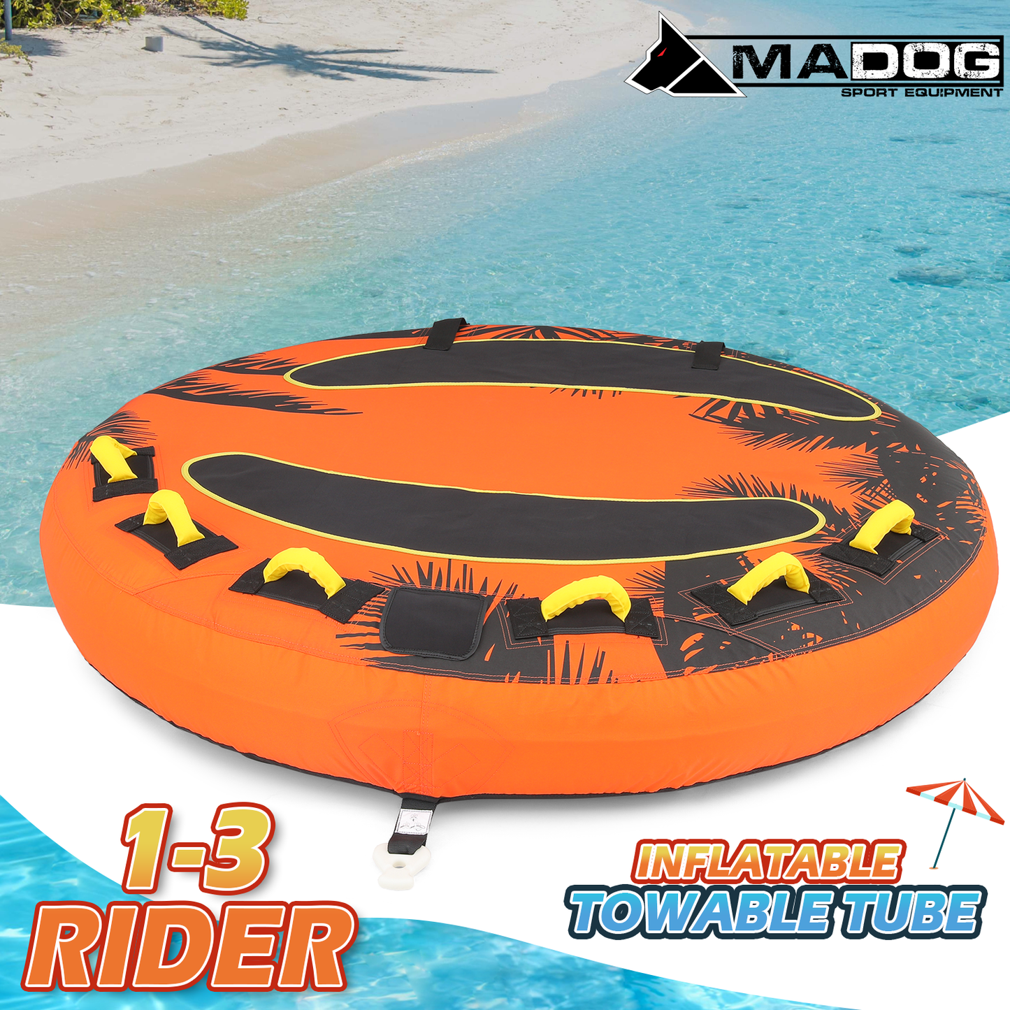 Inflatable Towable Tube - Up to 4 Rider - 1300 lbs Capacity