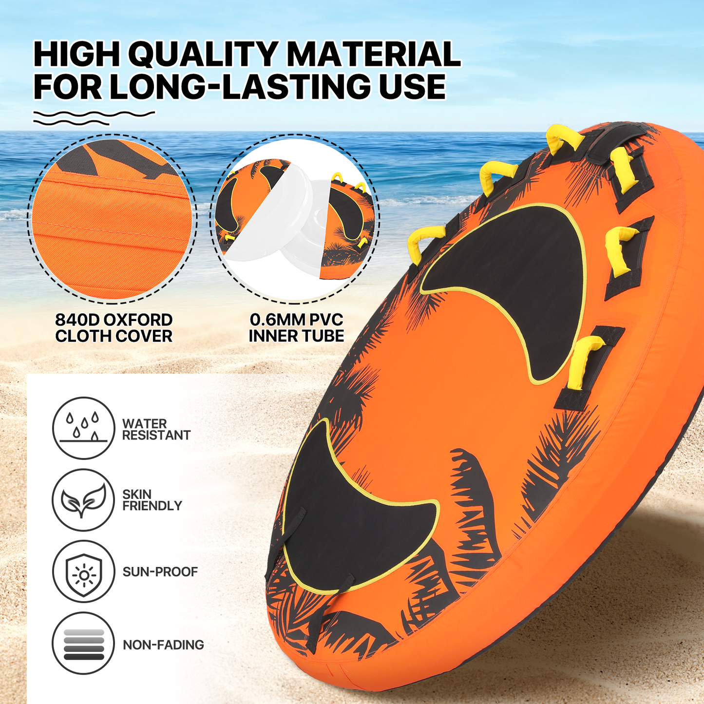 Inflatable Towable Tube - Up to 4 Rider - 1300 lbs Capacity