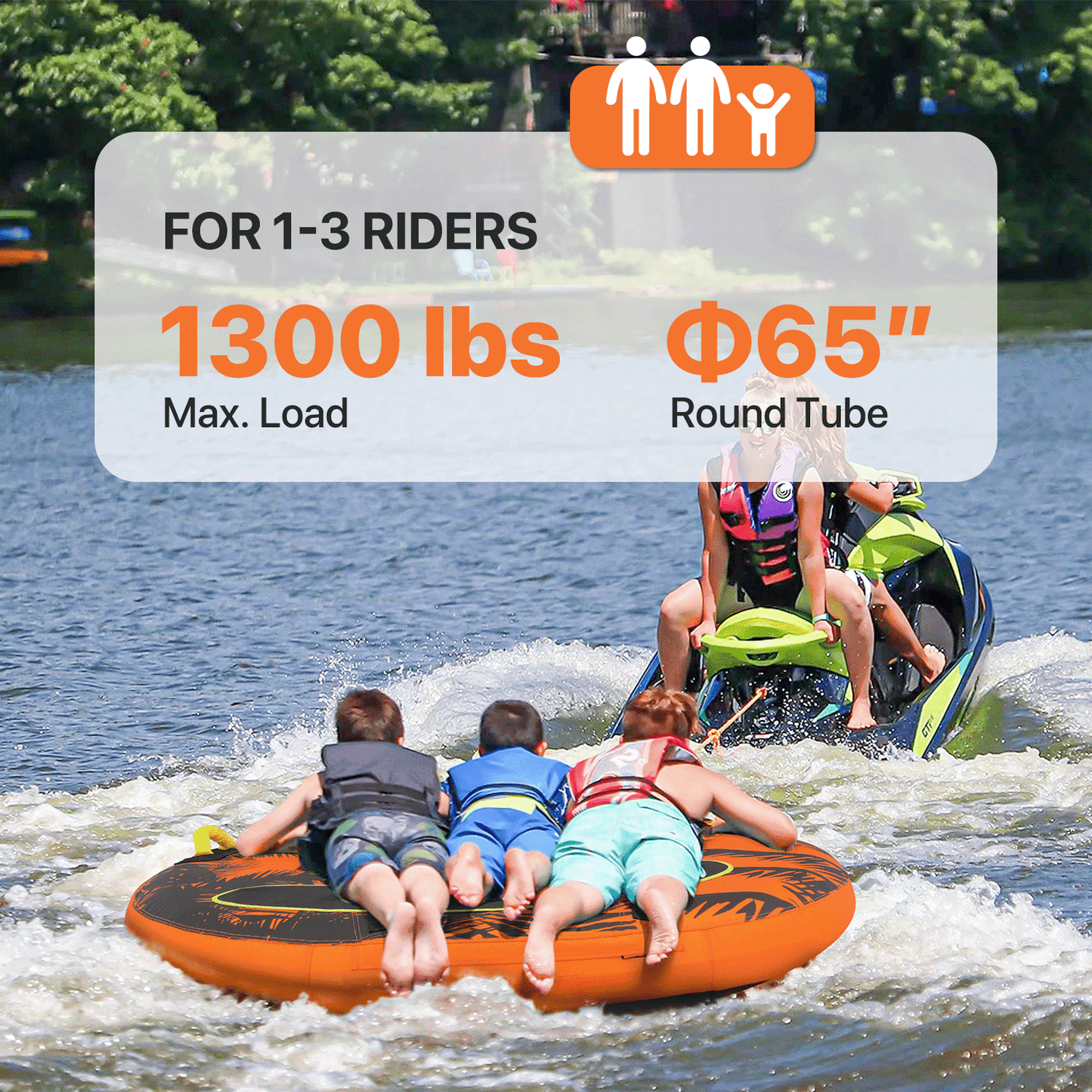 Inflatable Towable Tube - Up to 4 Rider - 1300 lbs Capacity