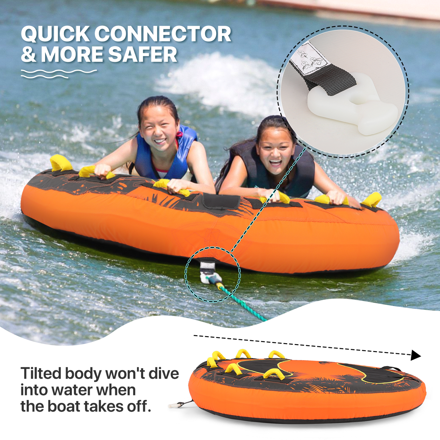 Inflatable Towable Tube - Up to 4 Rider - 1300 lbs Capacity