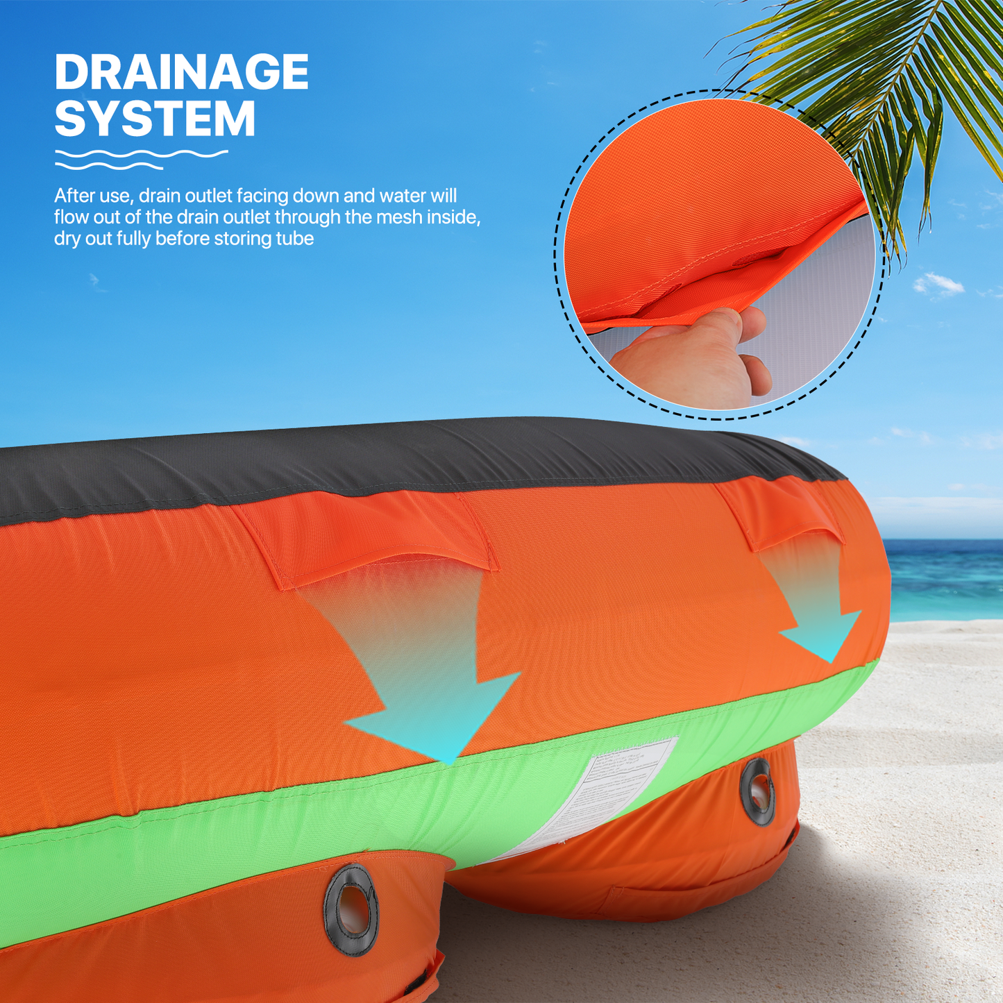 Water Sport Towable - PVC+ Nylon - w/ Quick Inflating Valve,Nylon Outer Soft Handle x 4,Drag Buckle - Green/Orange/Black