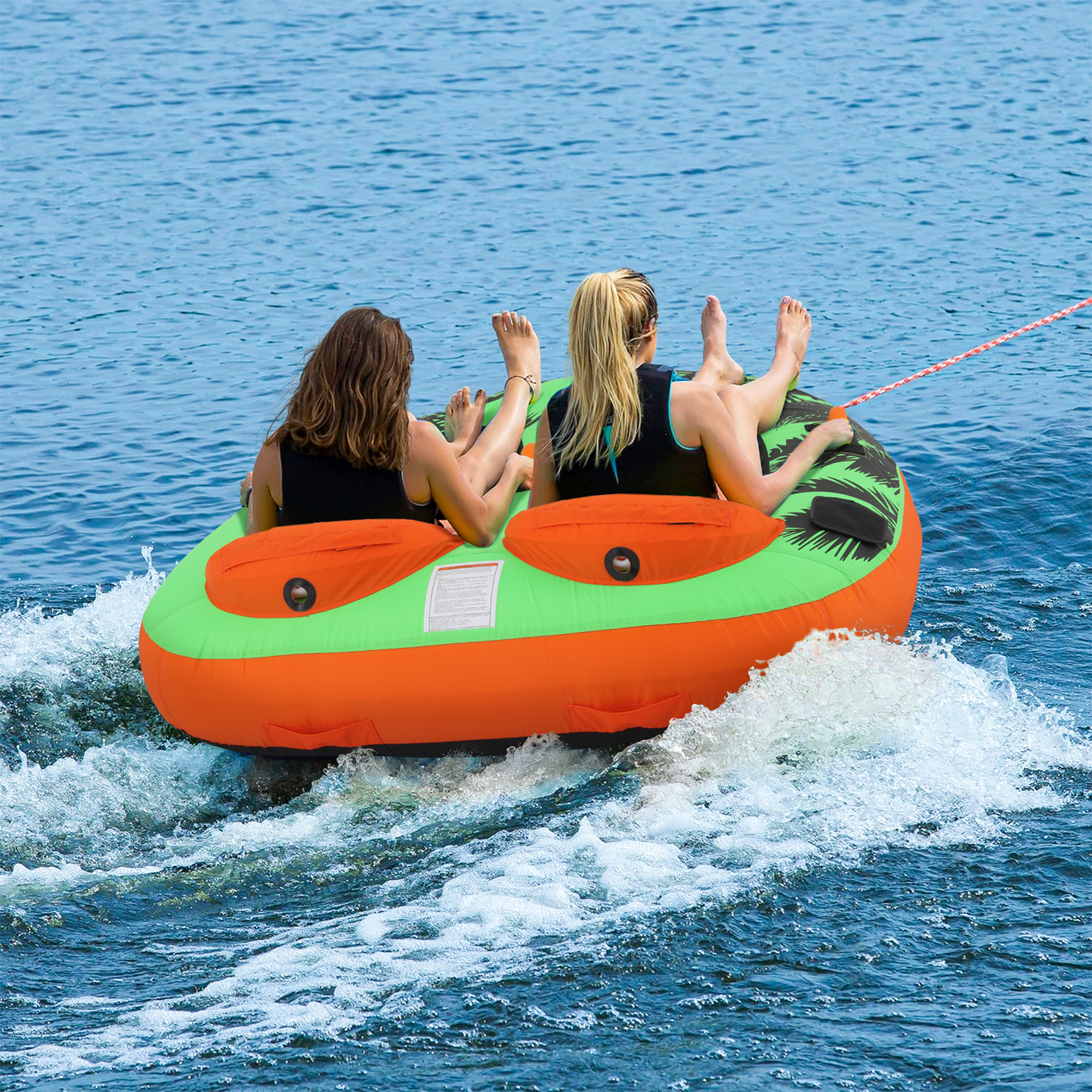 Water Sport Towable - PVC+ Nylon - w/ Quick Inflating Valve,Nylon Outer Soft Handle x 4,Drag Buckle - Green/Orange/Black