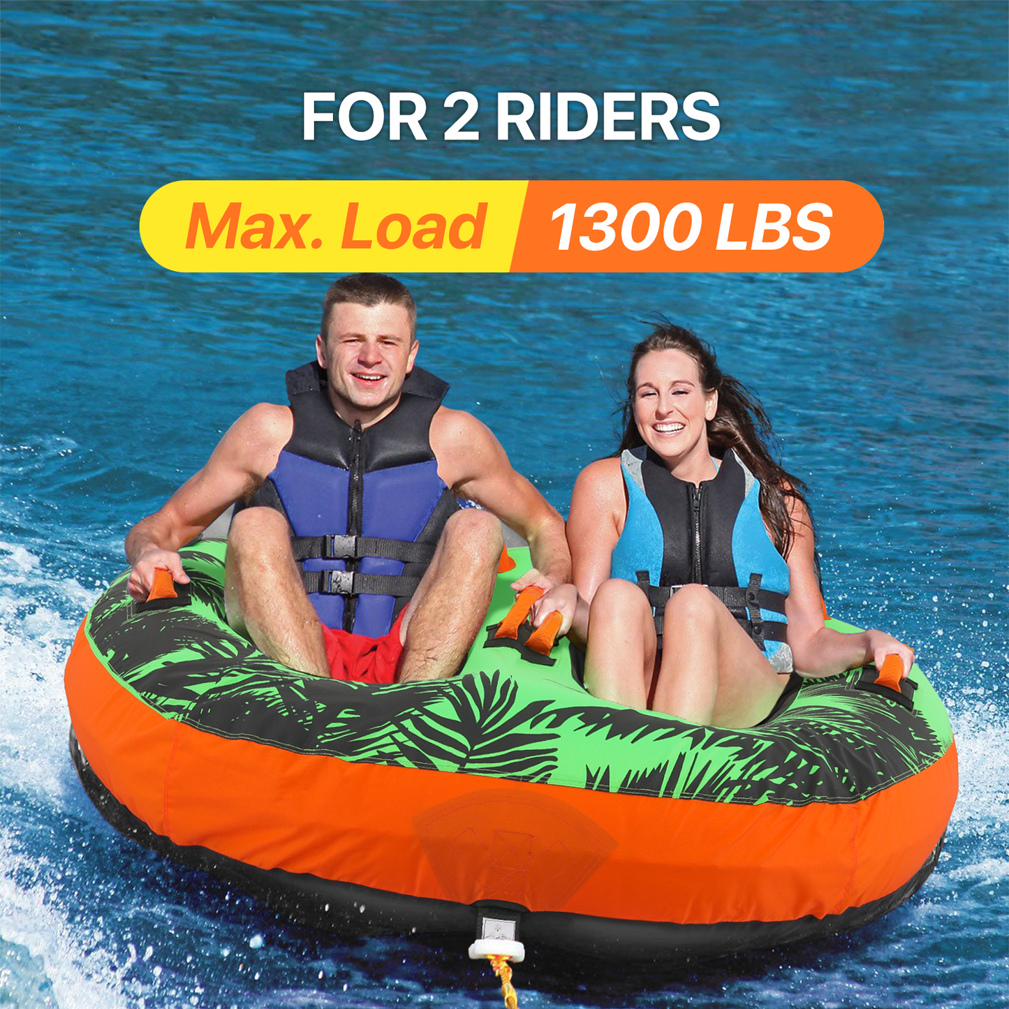 Water Sport Towable - PVC+ Nylon - w/ Quick Inflating Valve,Nylon Outer Soft Handle x 4,Drag Buckle - Green/Orange/Black