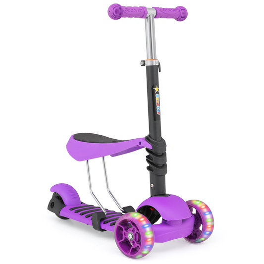 Kids Kick Scooter - 3 LED Wheels - Adjustable Height Handlebar - Removable Seat