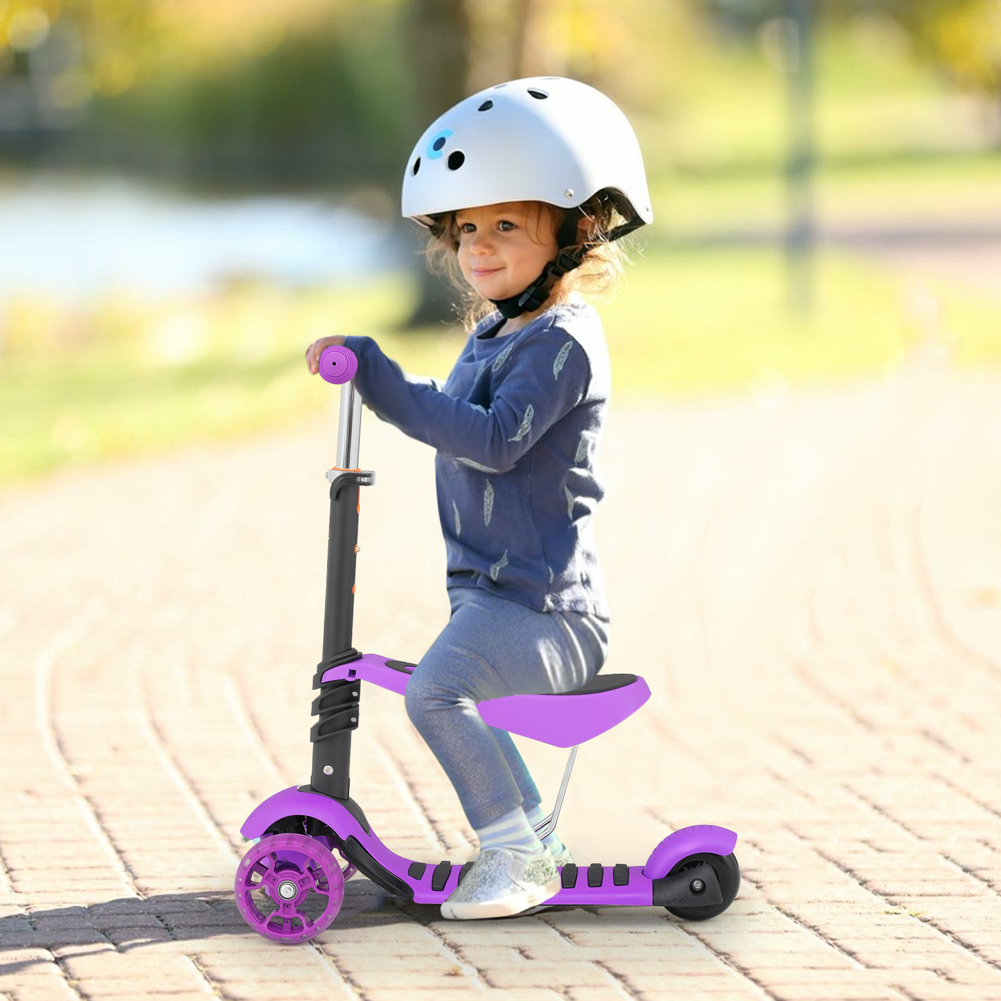 Kids Kick Scooter - 3 LED Wheels - Adjustable Height Handlebar - Removable Seat