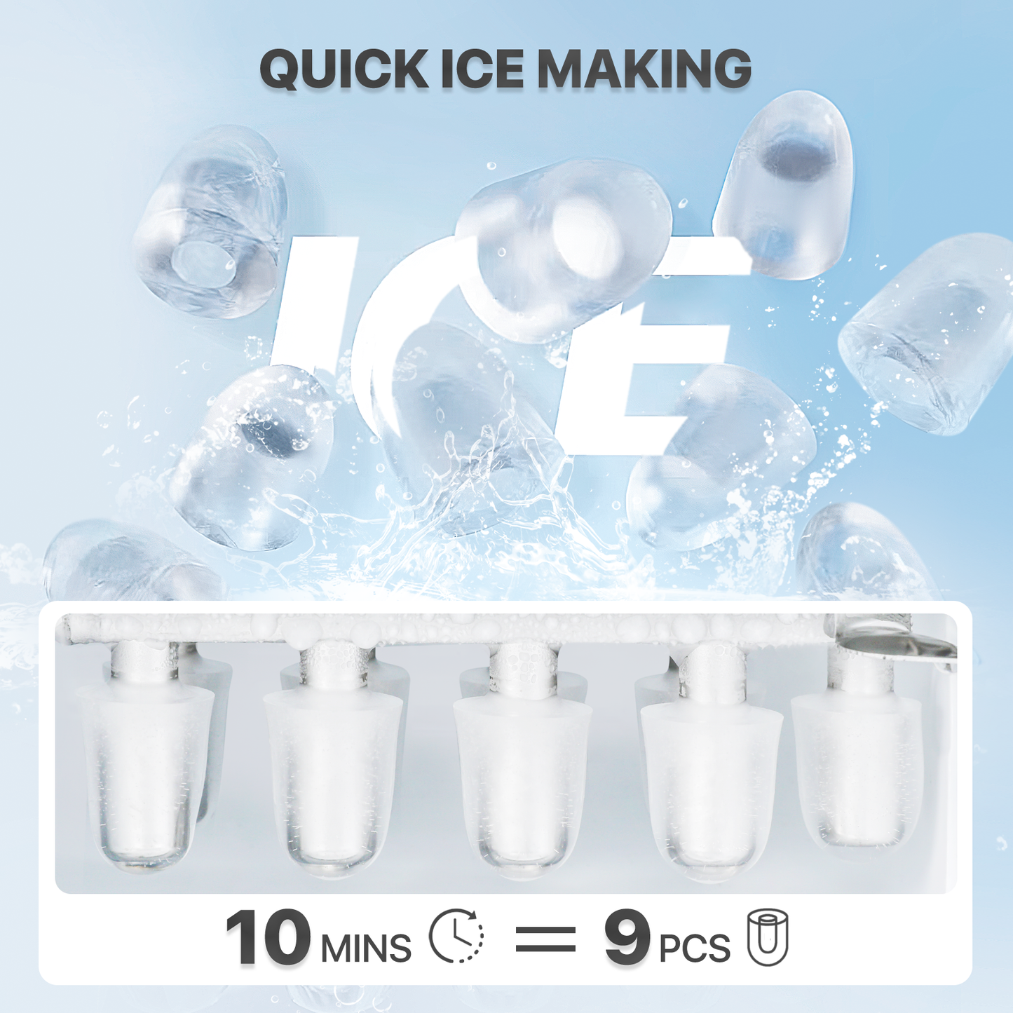 Ice Maker Machine - 1.8L Storage Tank - Bullet Shape - 26lbs/ 24hrs - with Scoop