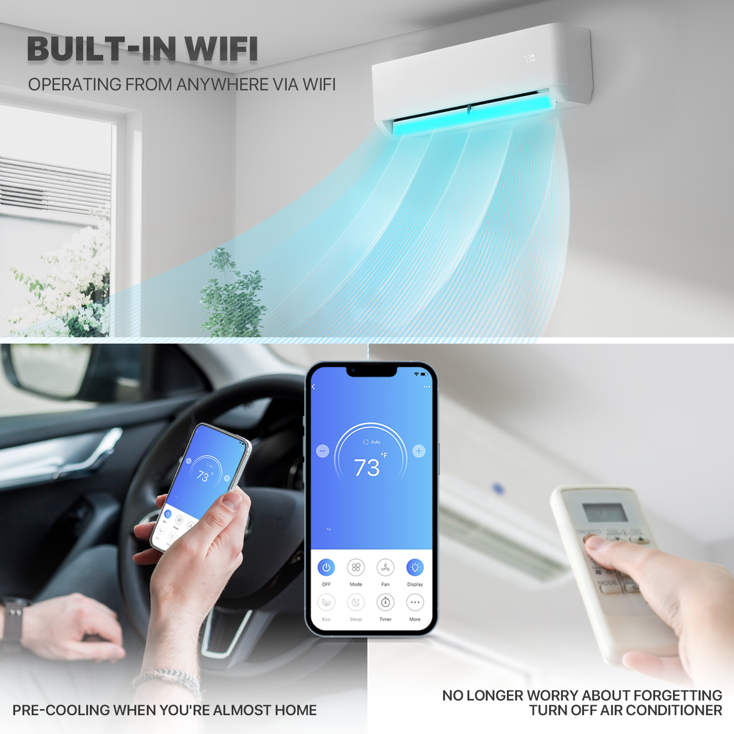 12000 BTU Split Air Conditioner - Cooling & Heating Function- WIFI APP Control - 4-in-1 filter