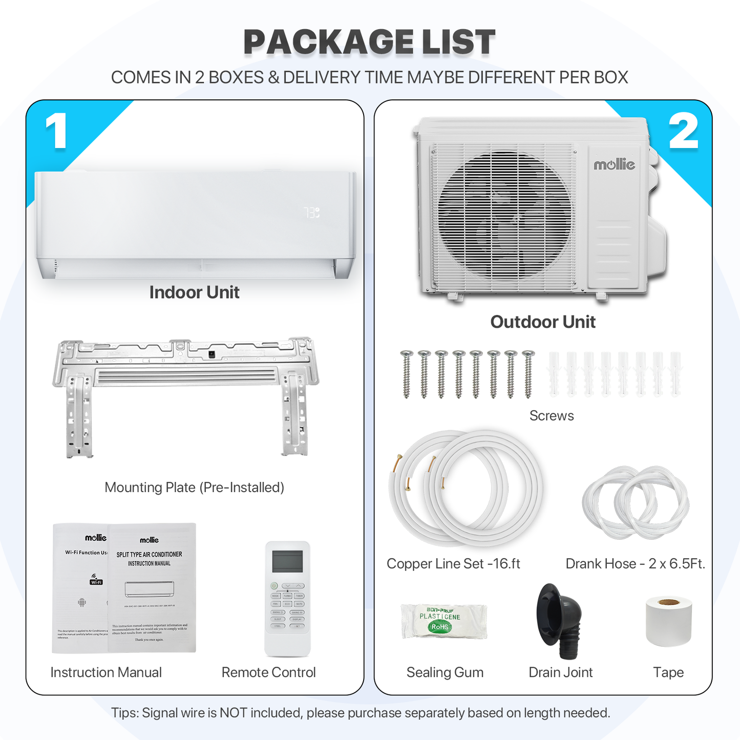 12000 BTU Split Air Conditioner - Cooling & Heating Function- WIFI APP Control - 4-in-1 filter