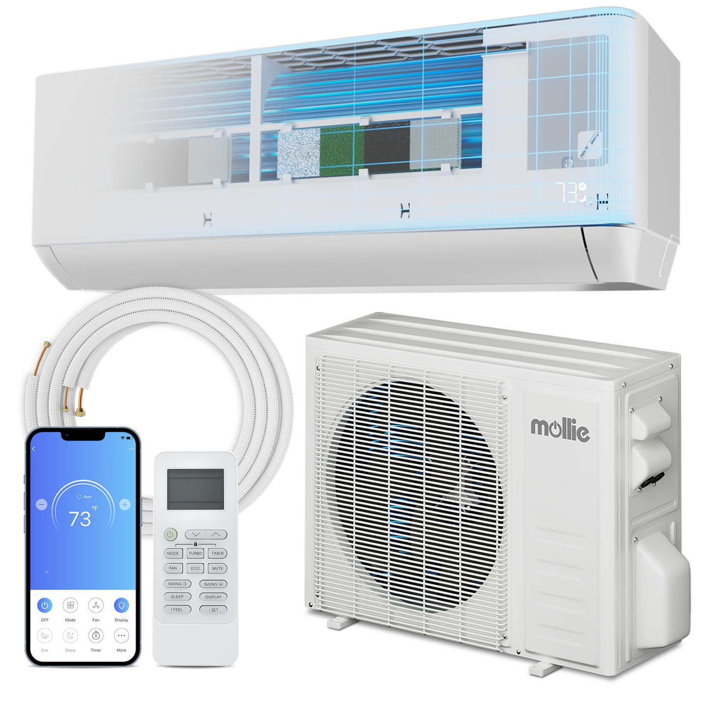 12000 BTU Split Air Conditioner - Cooling & Heating Function- WIFI APP Control - 4-in-1 filter