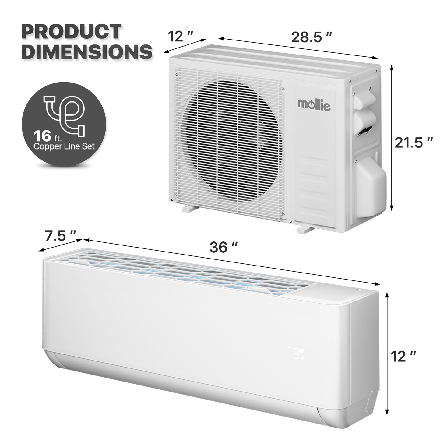 12000 BTU Split Air Conditioner - Cooling & Heating Function- WIFI APP Control - 4-in-1 filter