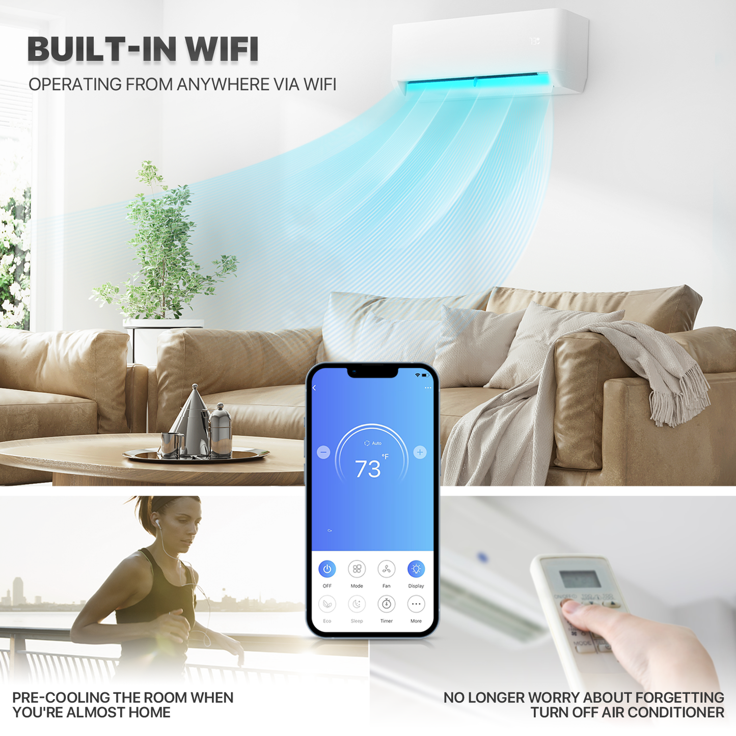12000 BTU Split Air Conditioner - Cooling & Heating Function- WIFI APP Control - 4-in-1 filter