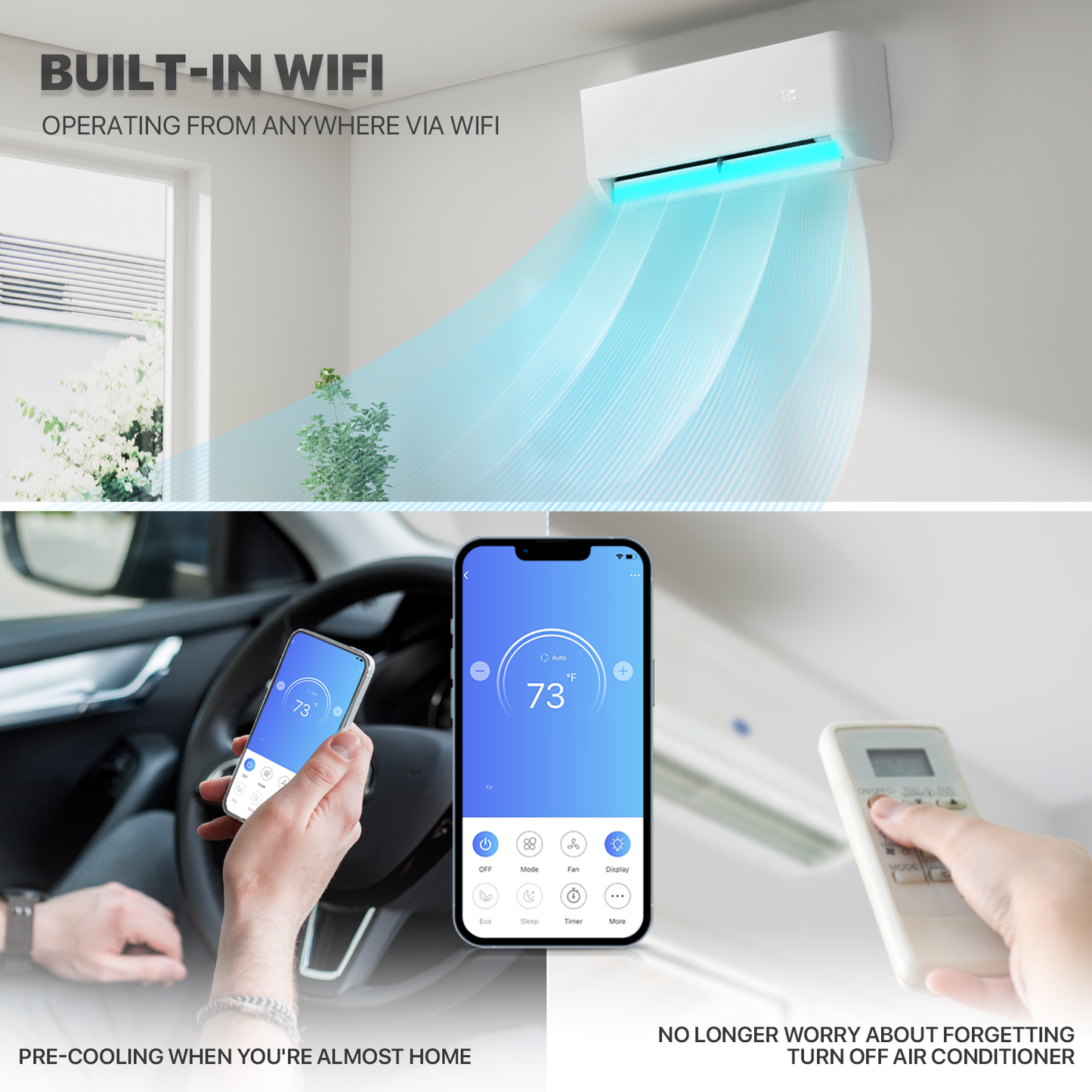 9000 BTU Split Air Conditioner - Cooling & Heating Function- WIFI APP Control - 4-in-1 filter