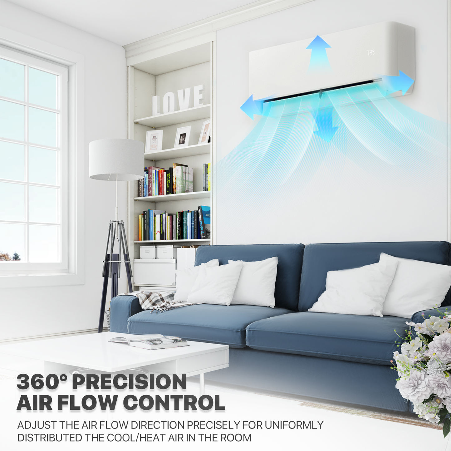 9000 BTU Split Air Conditioner - Cooling & Heating Function- WIFI APP Control - 4-in-1 filter