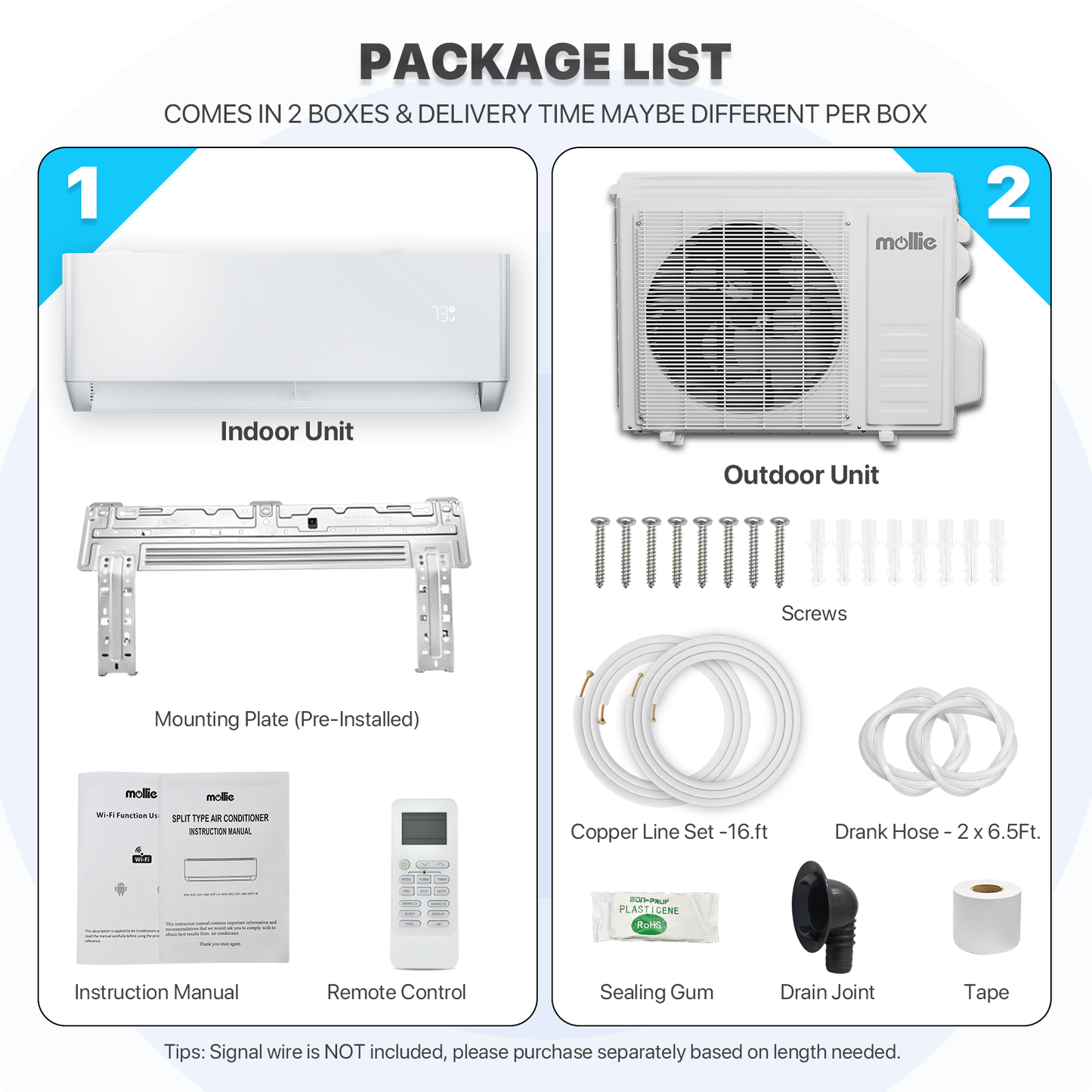 9000 BTU Split Air Conditioner - Cooling & Heating Function- WIFI APP Control - 4-in-1 filter