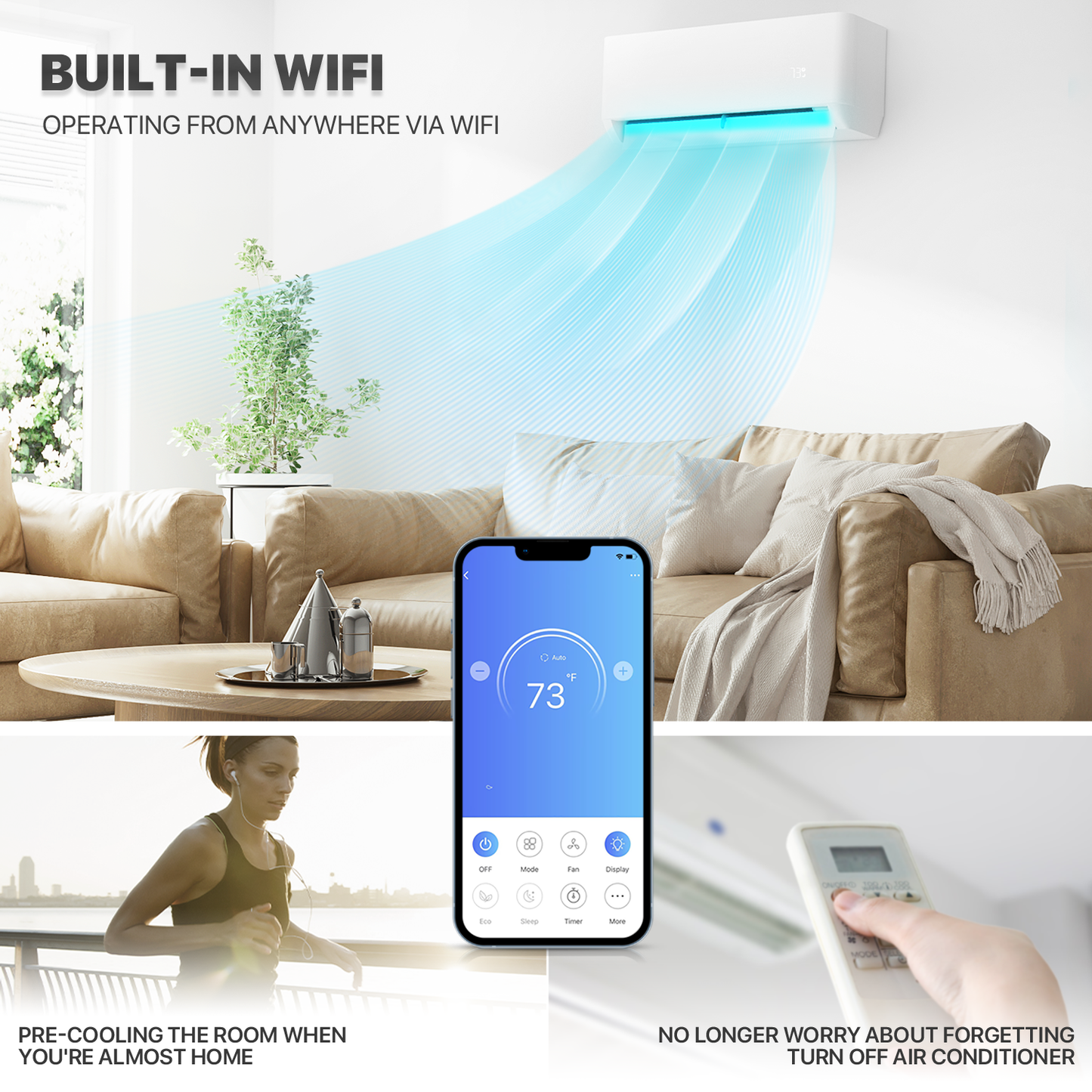 9000 BTU Split Air Conditioner - Cooling & Heating Function- WIFI APP Control - 4-in-1 filter