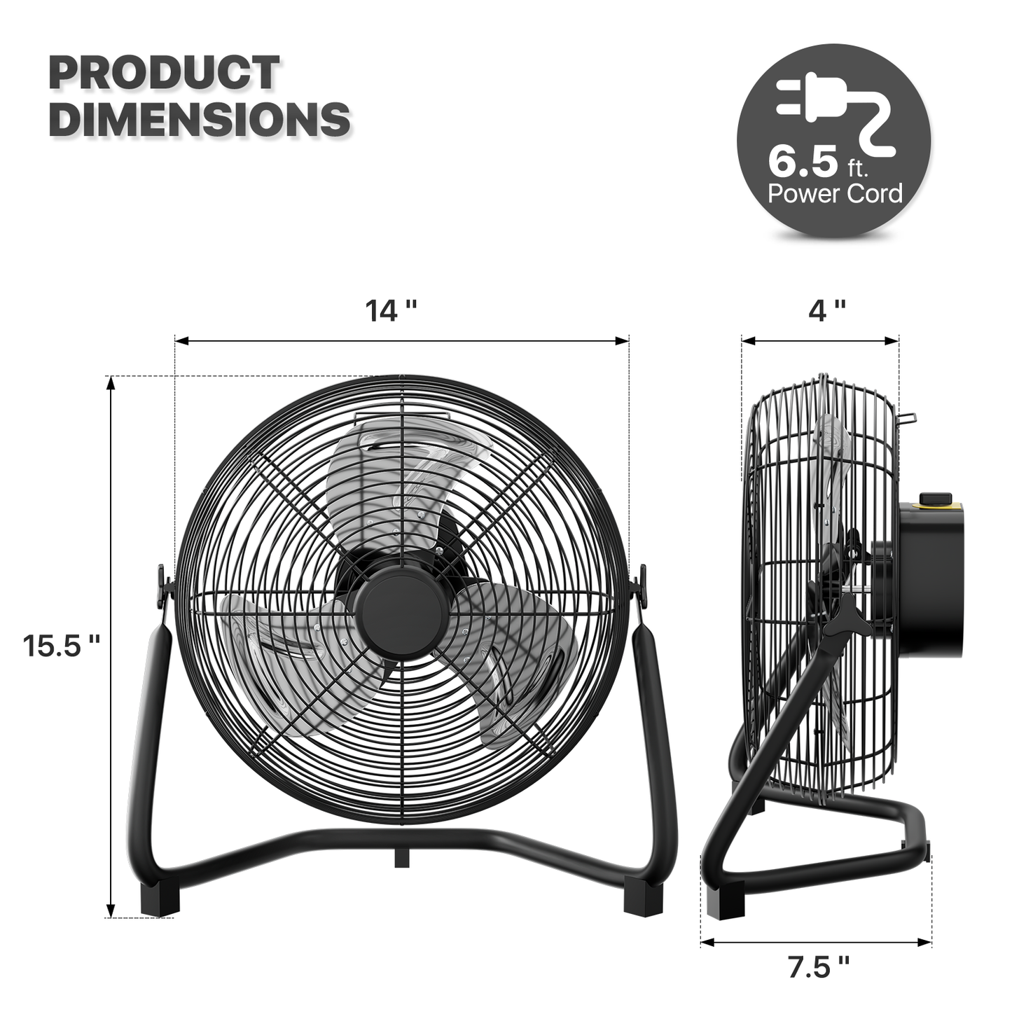 14" Floor Fan - 3 Speeds - Adjustable Tilt