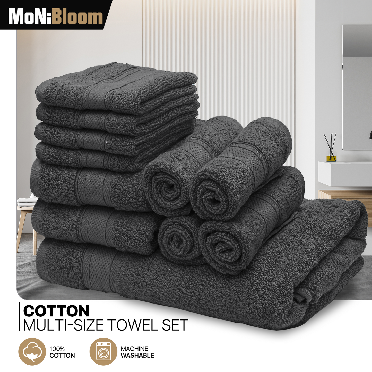 Towel Set - 8*Washcloth + 2*Hand Towel + 1*Bath Towel