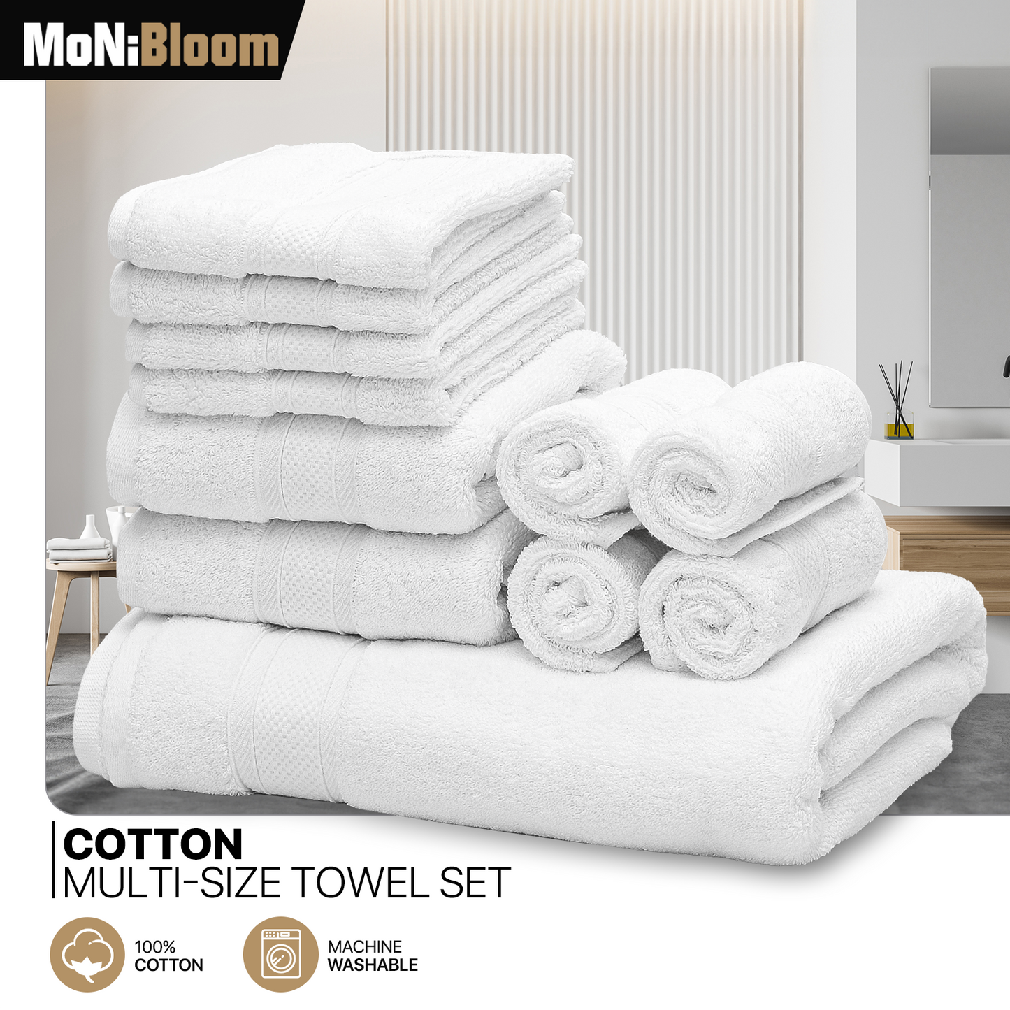 Towel Set - 8*Washcloth + 2*Hand Towel + 1*Bath Towel