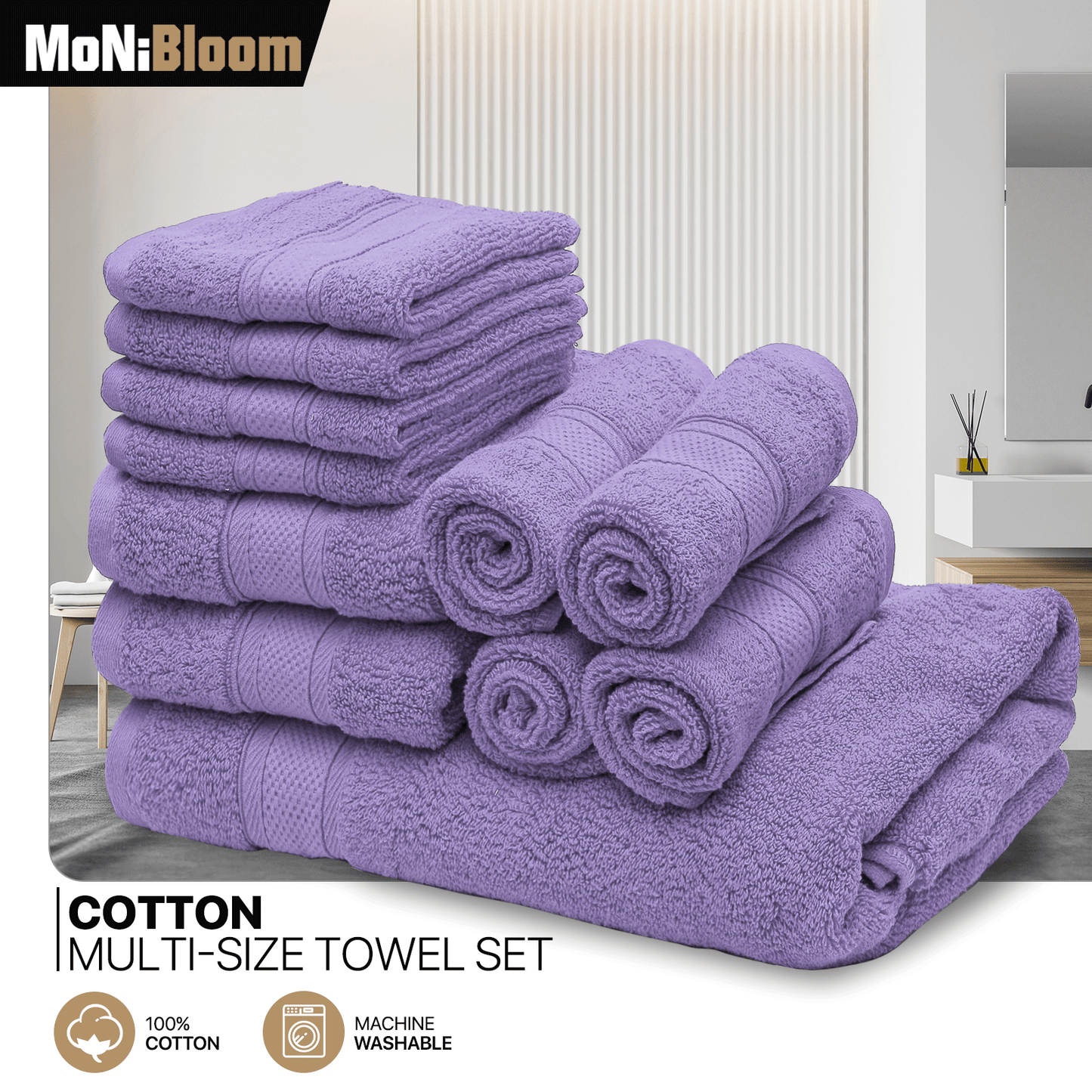 Towel Set - 8*Washcloth + 2*Hand Towel + 1*Bath Towel