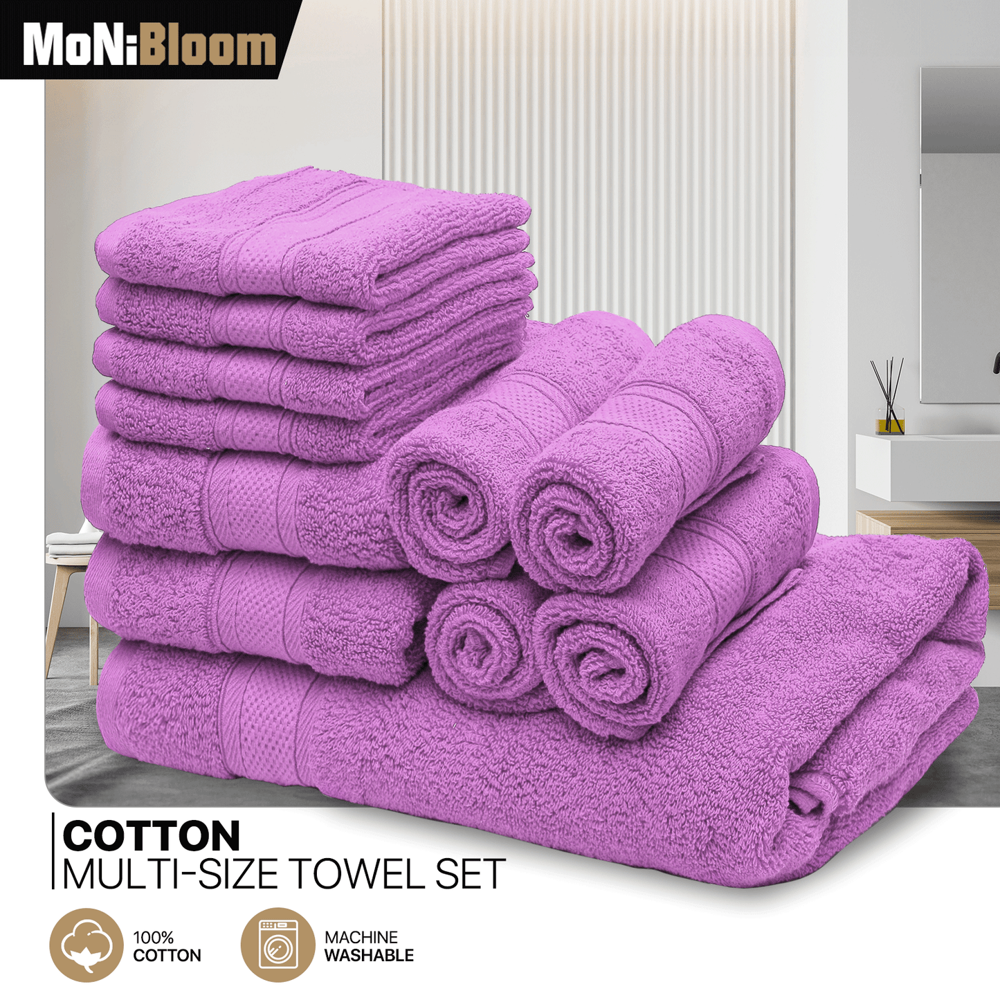 Towel Set - 8*Washcloth + 2*Hand Towel + 1*Bath Towel