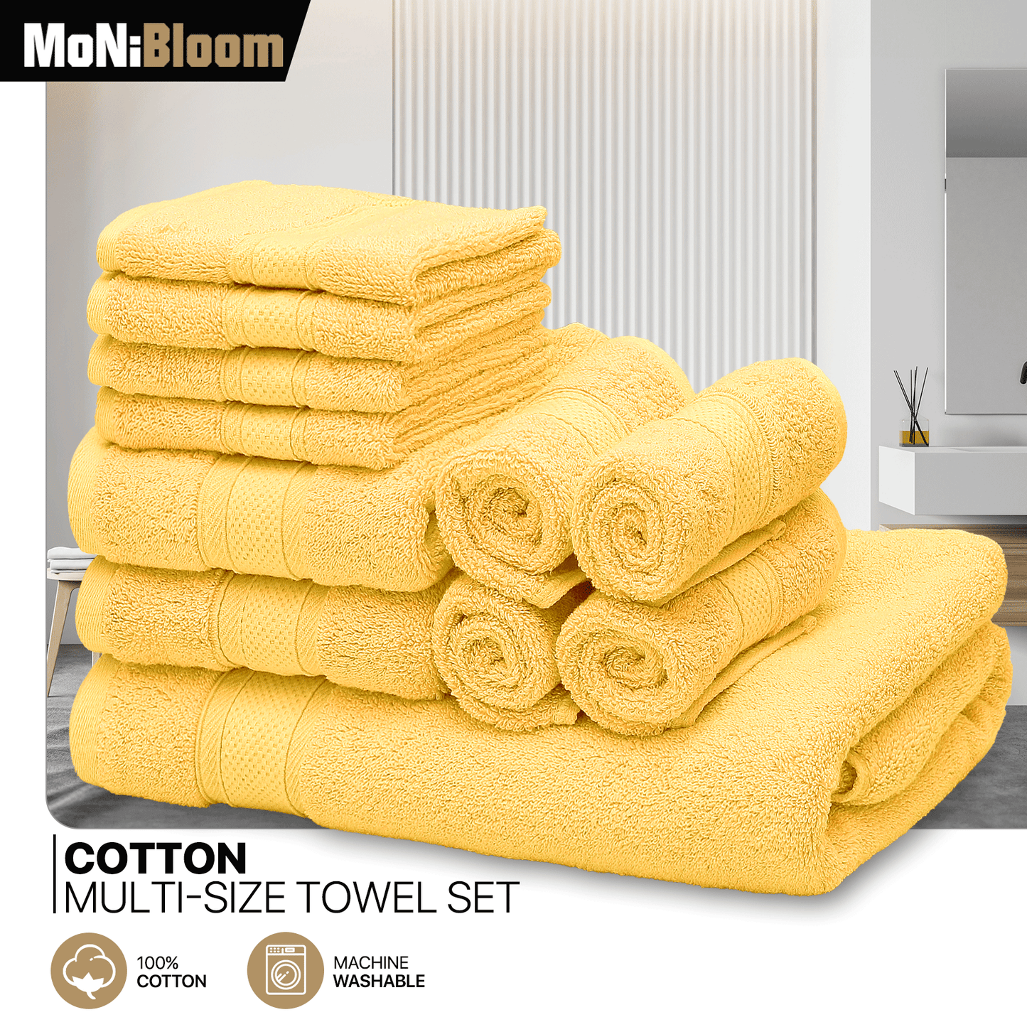 Towel Set - 8*Washcloth + 2*Hand Towel + 1*Bath Towel