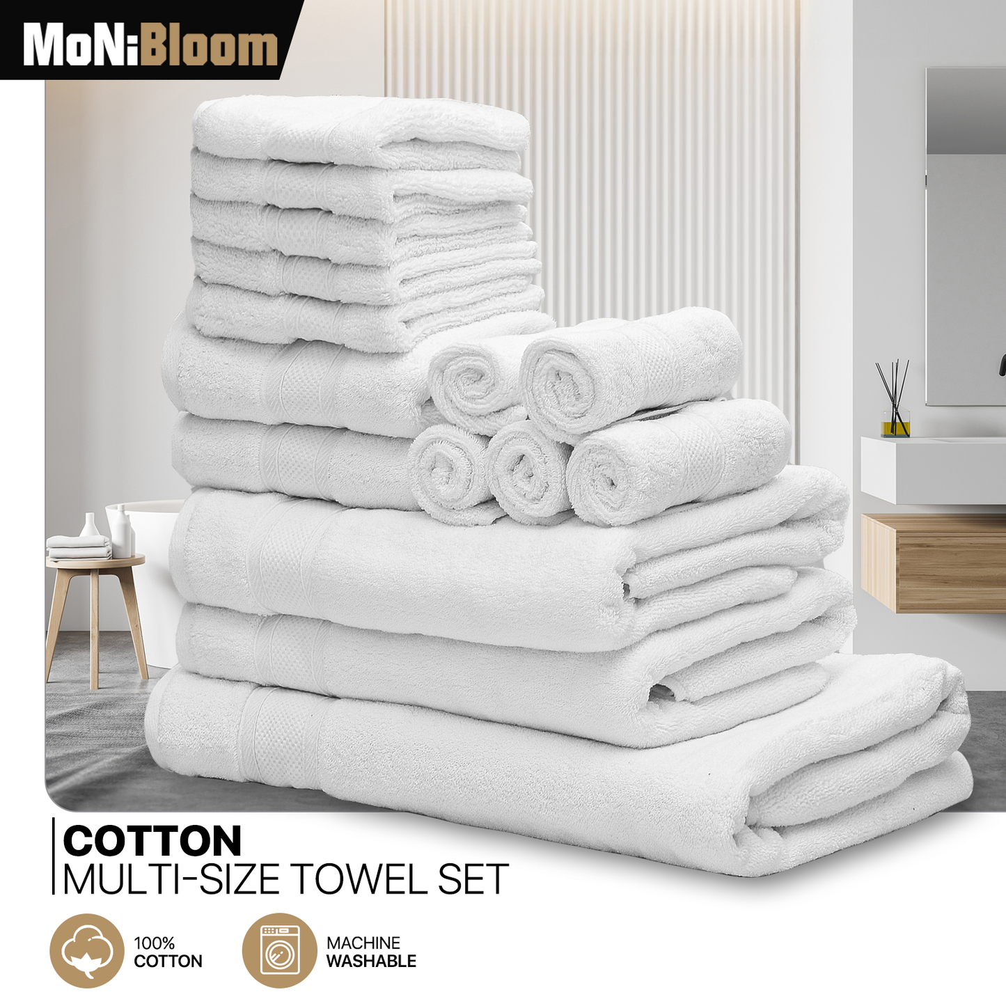 Towel Set - 10*Washcloth + 2*Hand Towel + 2*Bath Towel + 1*Bath Sheet Towel
