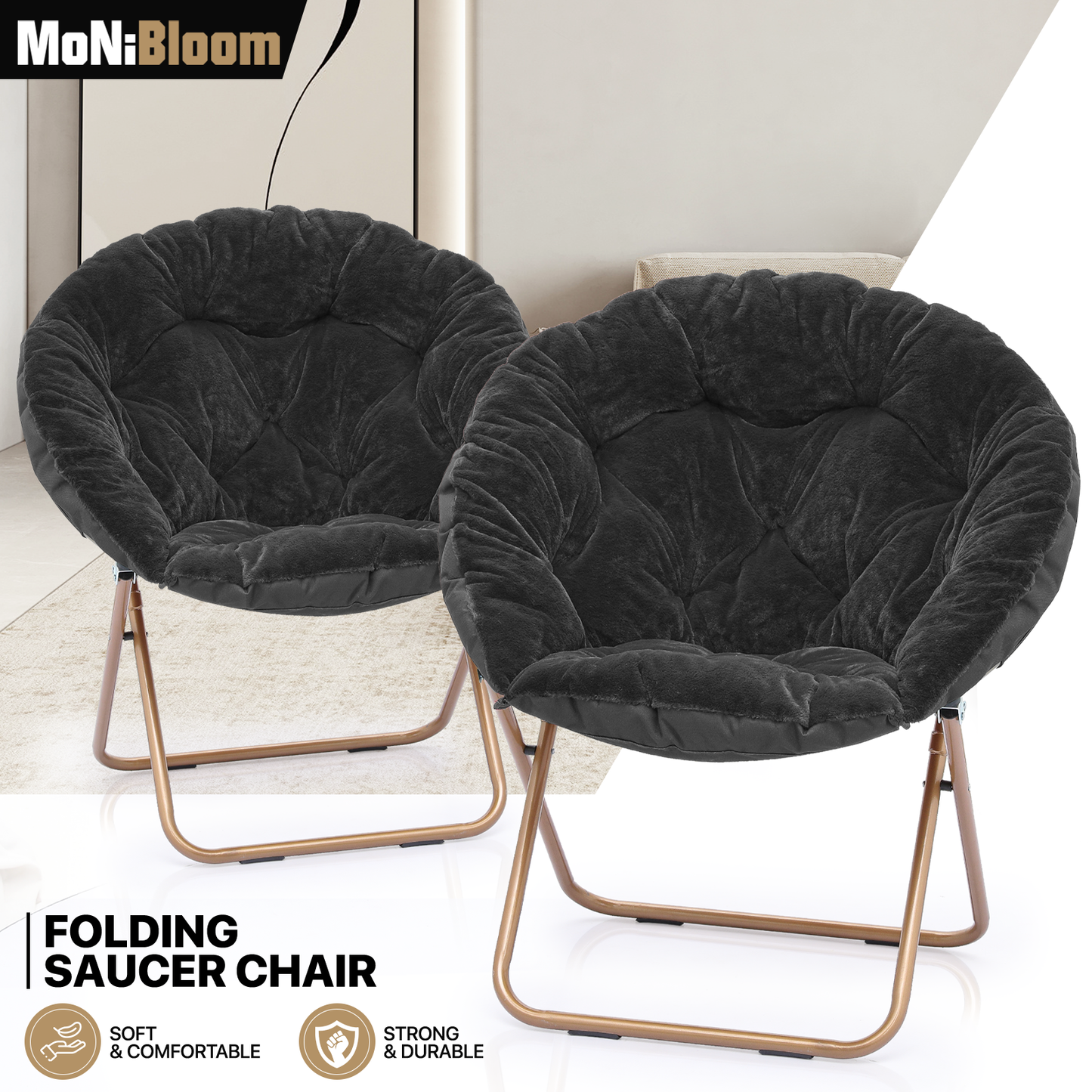 2 PCS Cozy Chair - Round - Faux Fur - Gold Frame