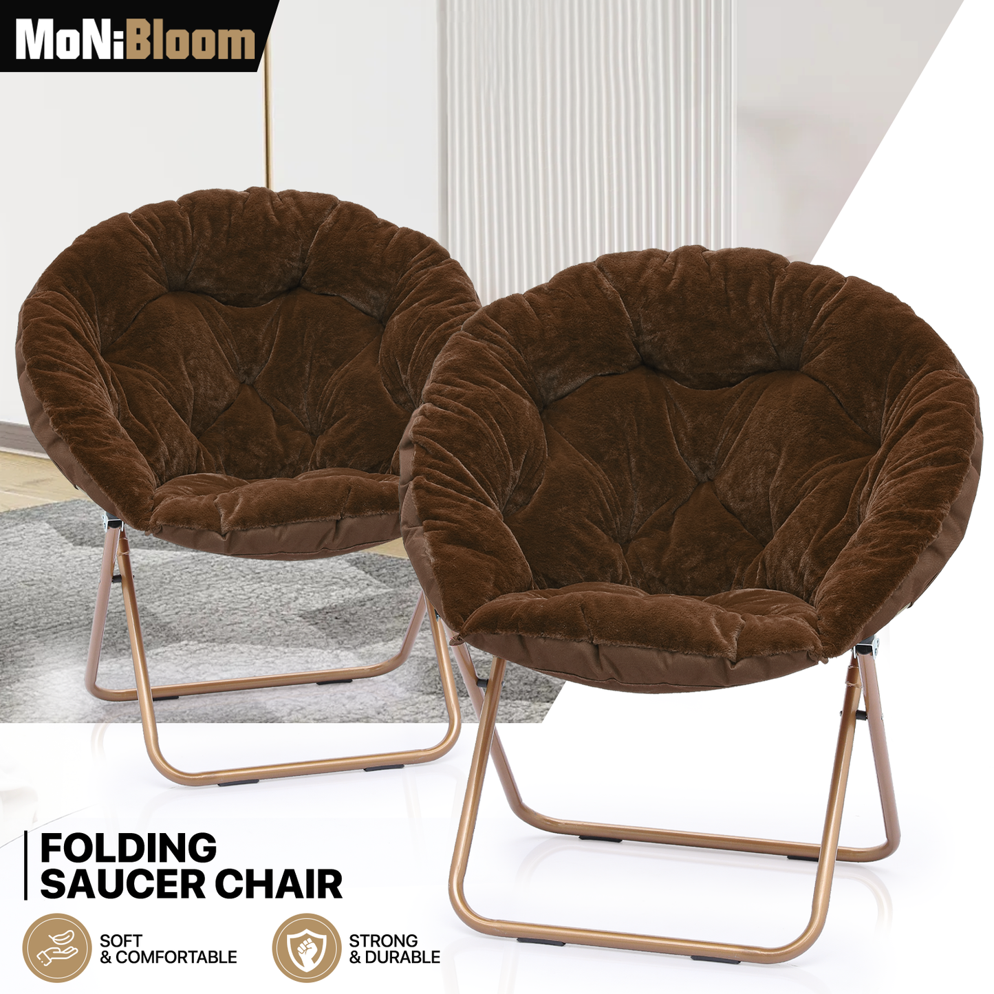 2 PCS Cozy Chair - Round - Faux Fur - Gold Frame