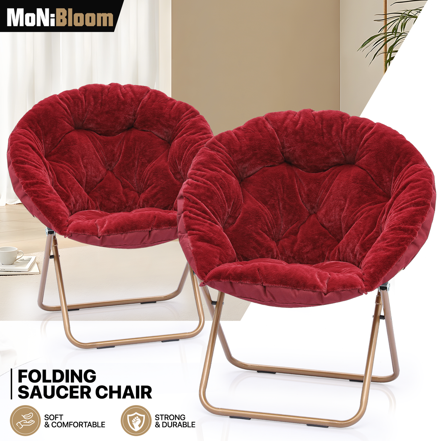 2 PCS Cozy Chair - Round - Faux Fur - Gold Frame