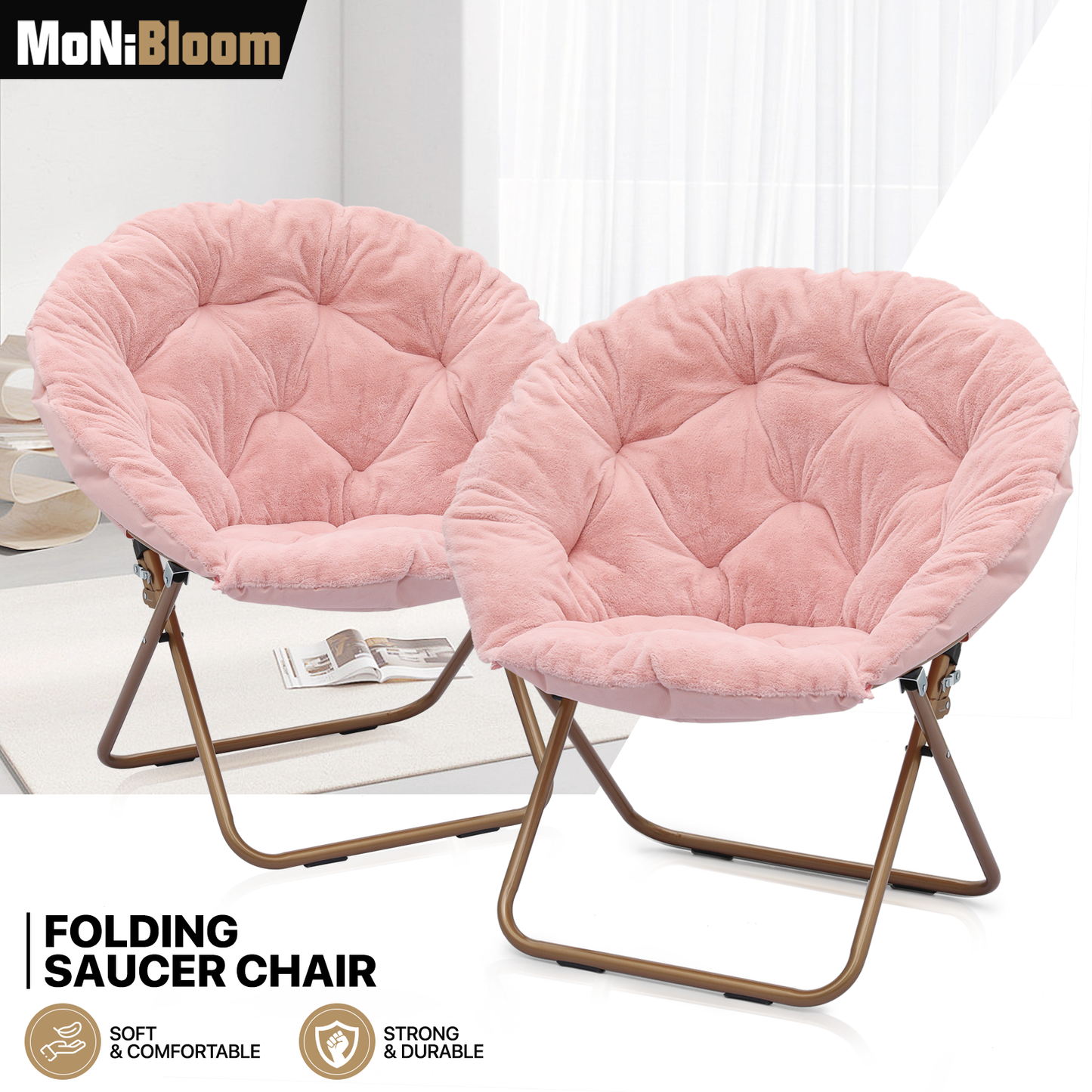 2 PCS Cozy Chair - Round - Faux Fur - Gold Frame