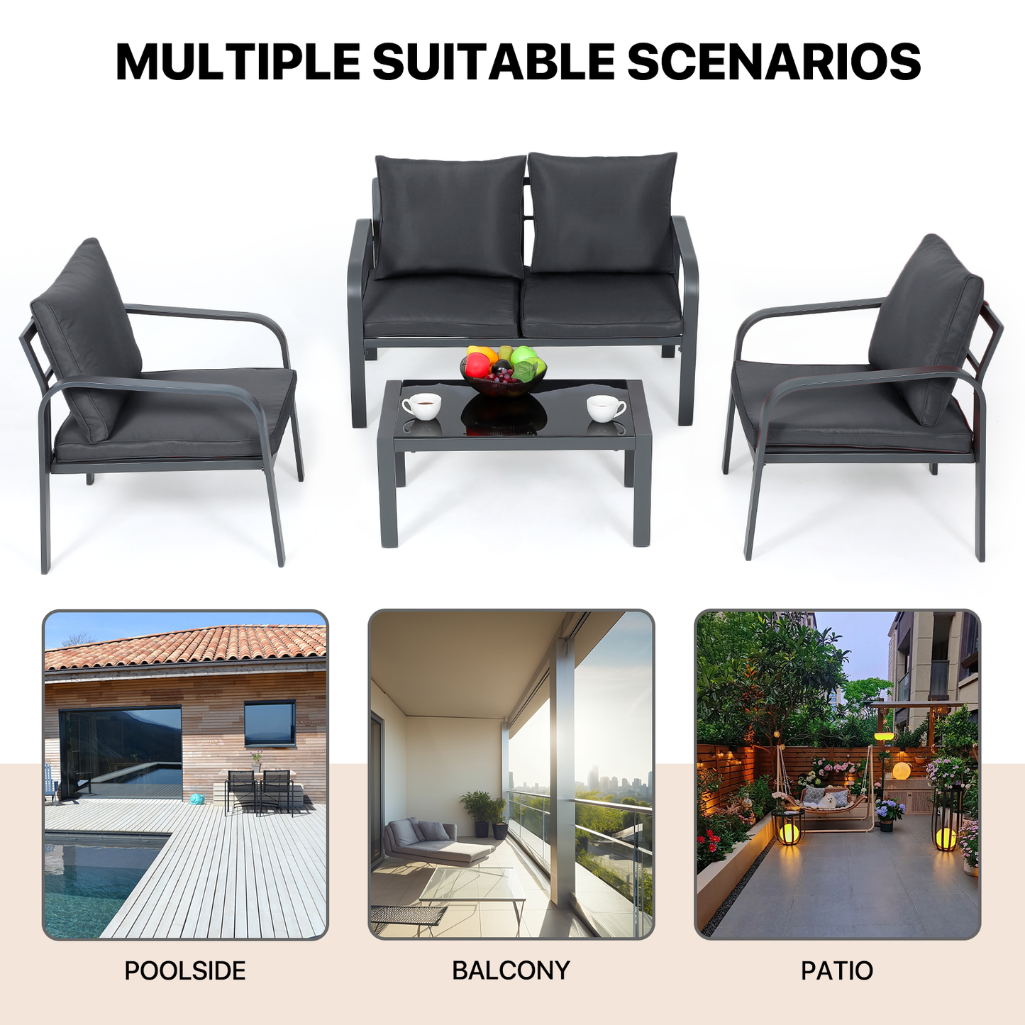 Teslin Cloth Patio Set - - 3 Chair, 1 Table