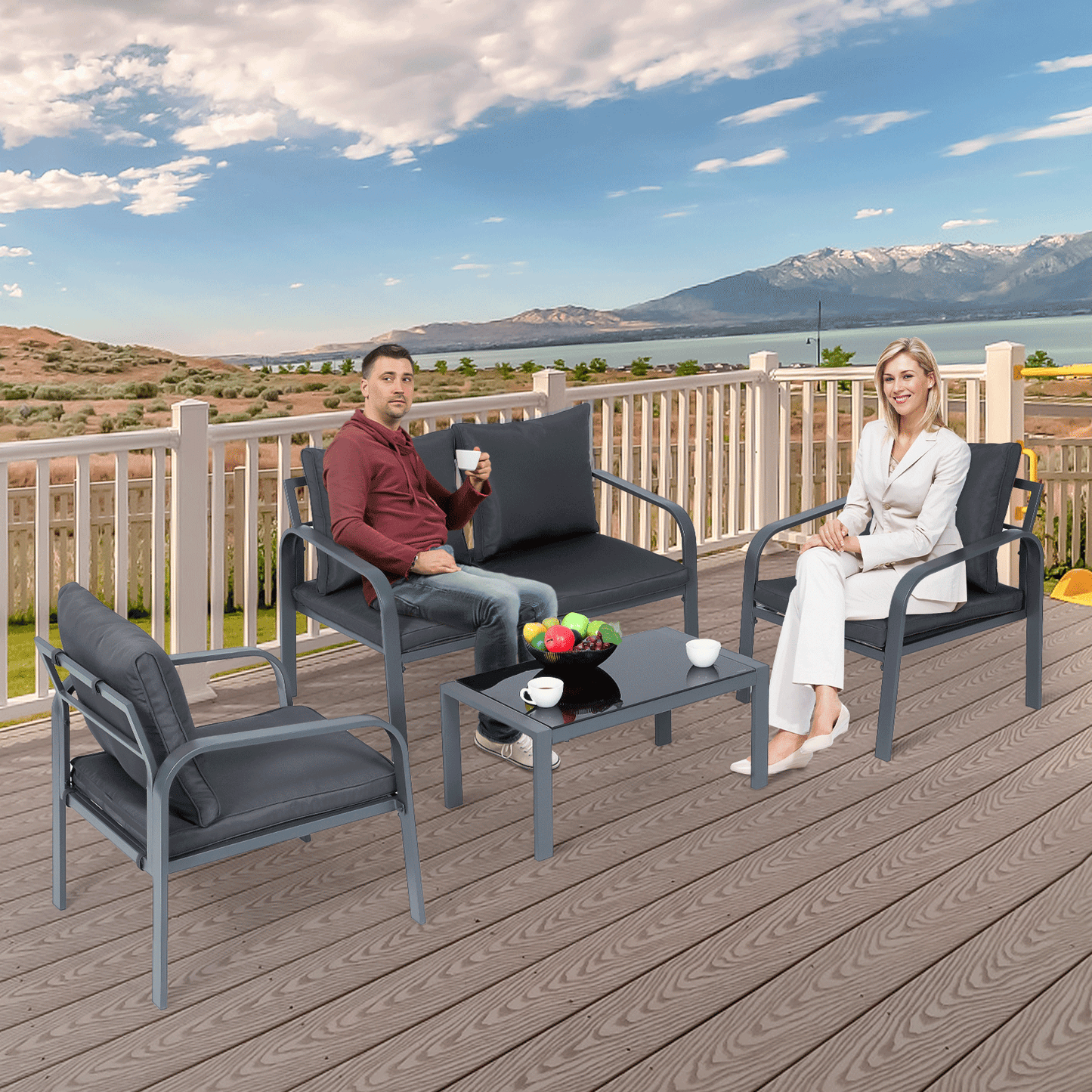 Teslin Cloth Patio Set - - 3 Chair, 1 Table
