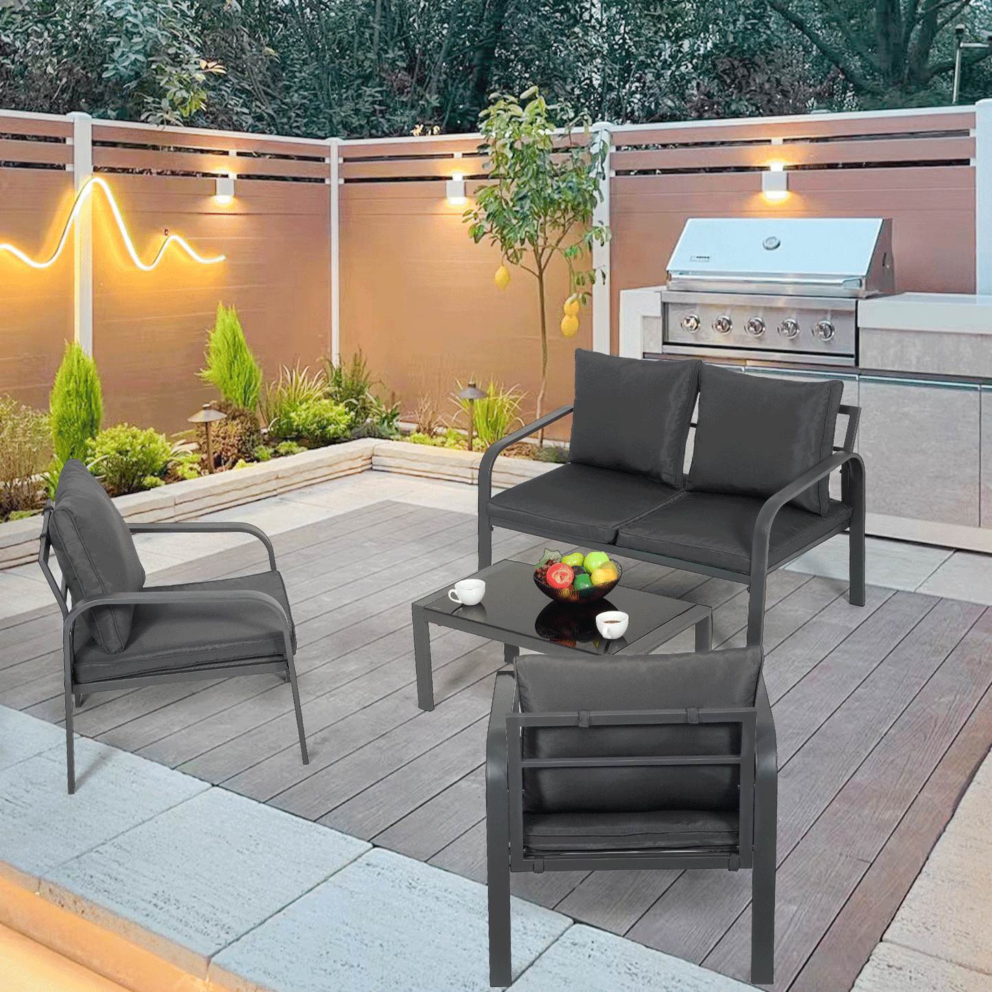 Teslin Cloth Patio Set - - 3 Chair, 1 Table