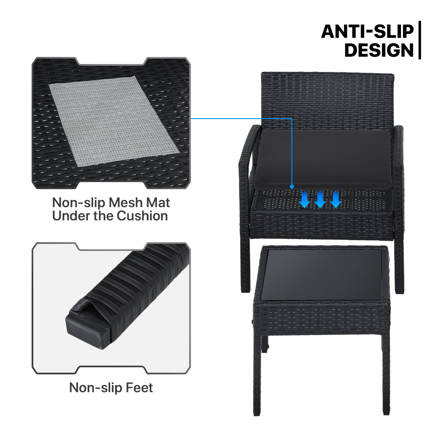 PE Rattan Patio Set - 2 Chair ,1 Table