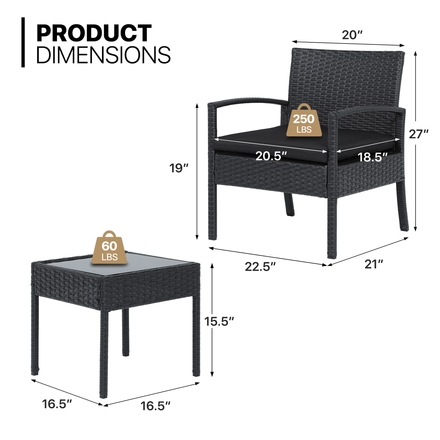 PE Rattan Patio Set - 2 Chair ,1 Table