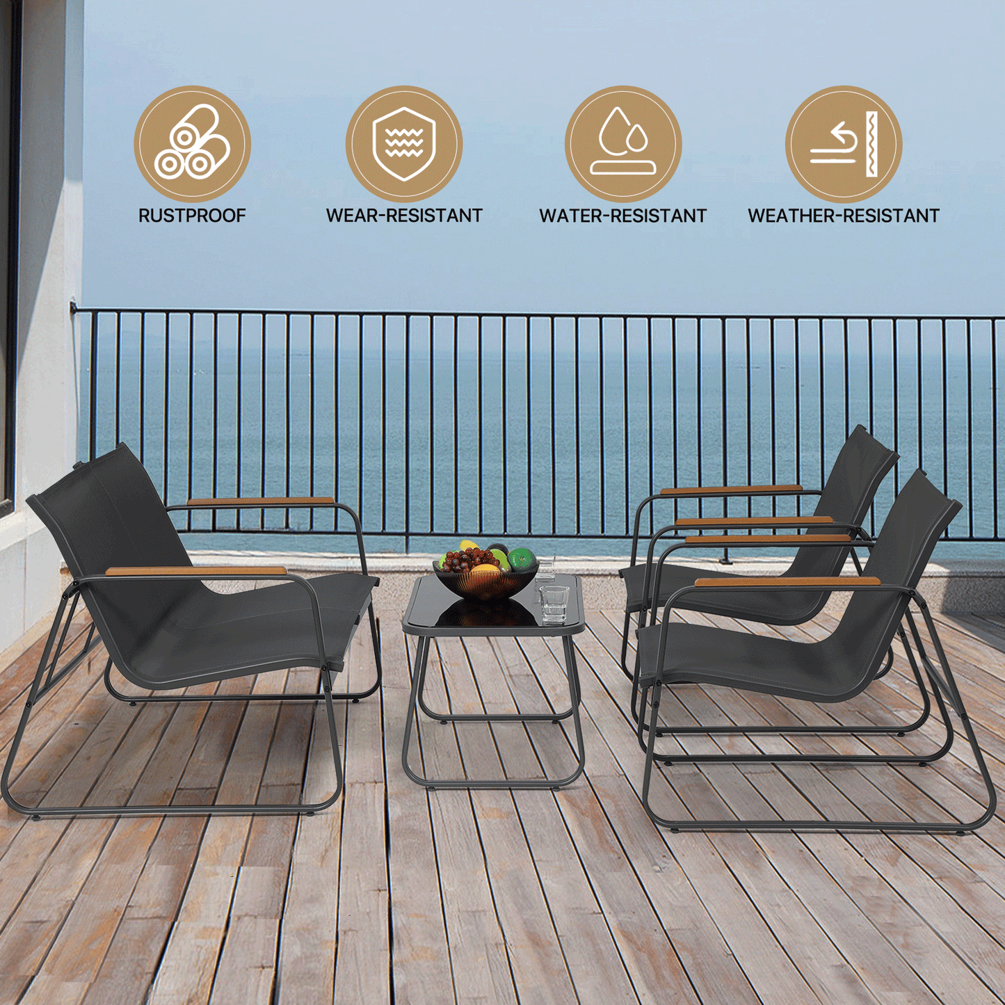 Teslin Cloth Patio Set - 3Chair,1 Table